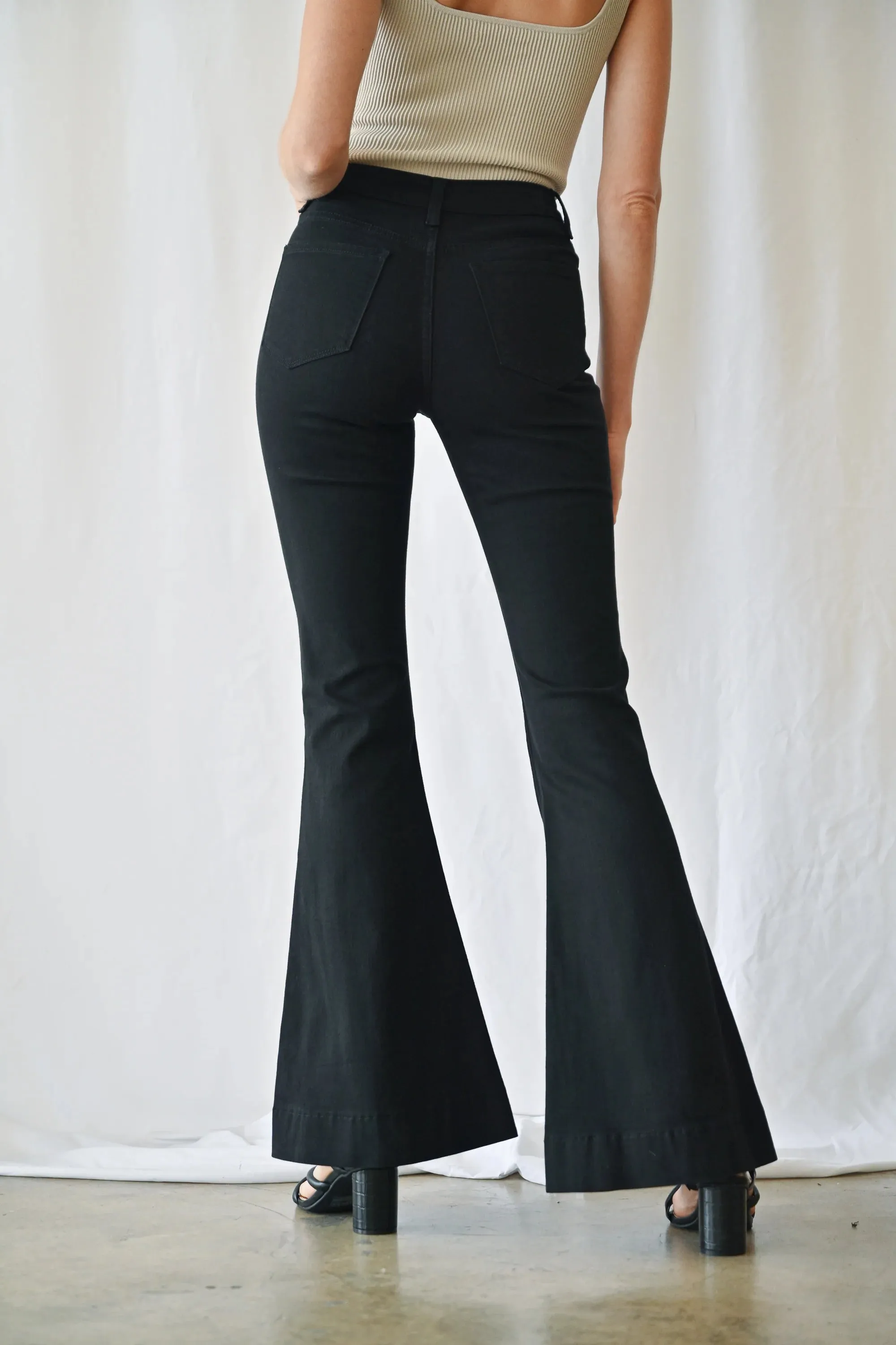 Ladies Mica Denim Black High Rise Trouser Hem Flare - MDP-F1105BK