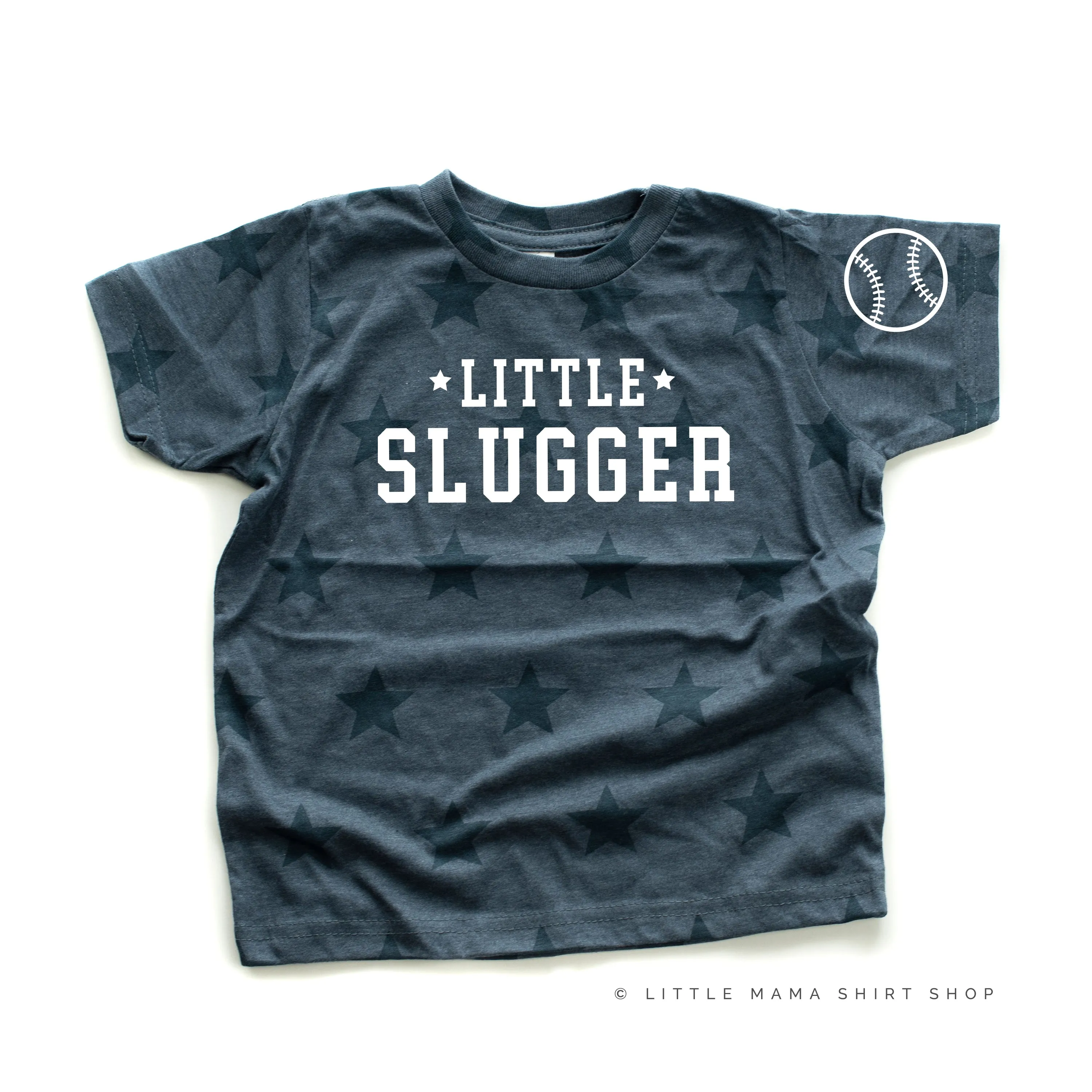 Little Slugger - Baseball Detail on Sleeve - Short Sleeve Child STAR Shirt