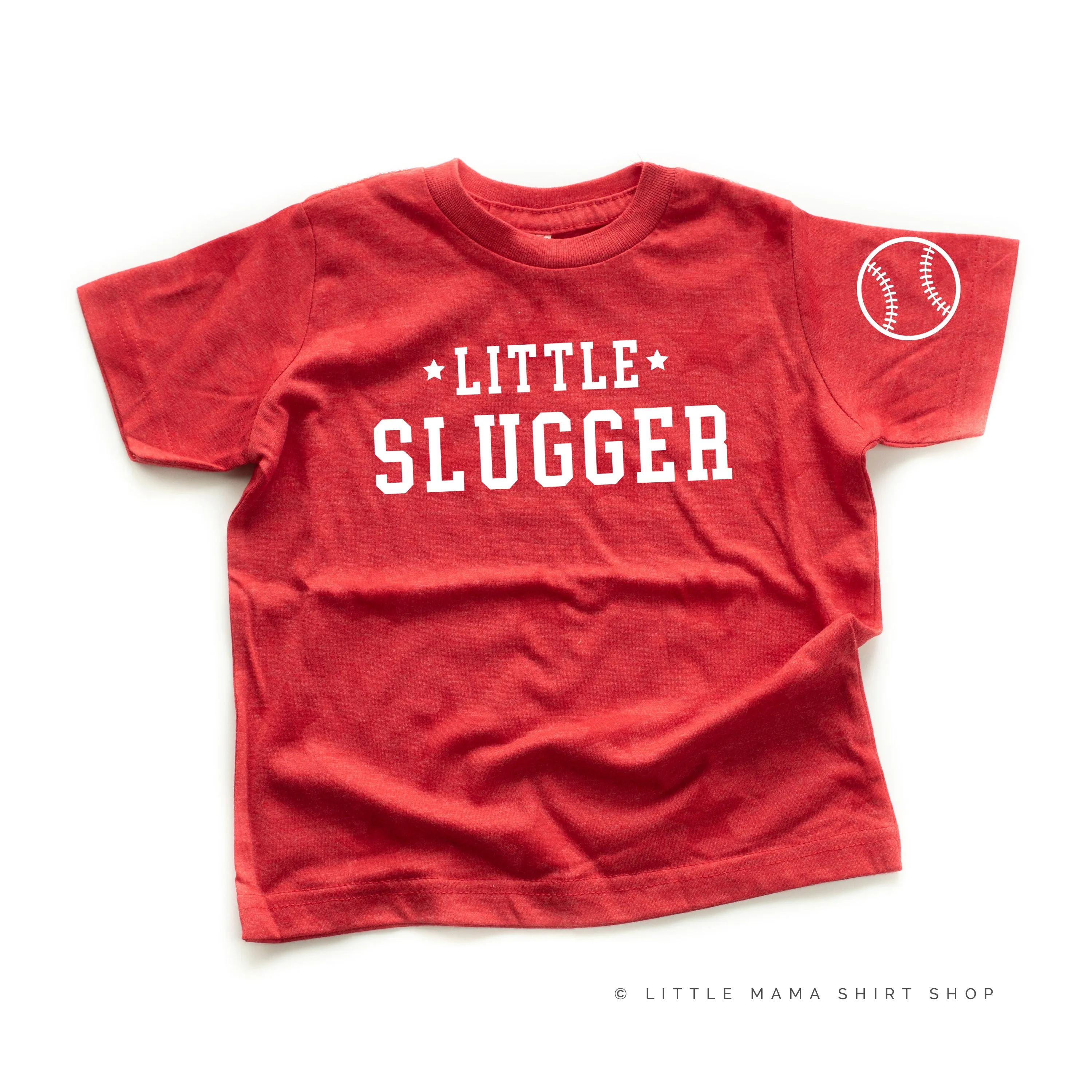 Little Slugger - Baseball Detail on Sleeve - Short Sleeve Child STAR Shirt