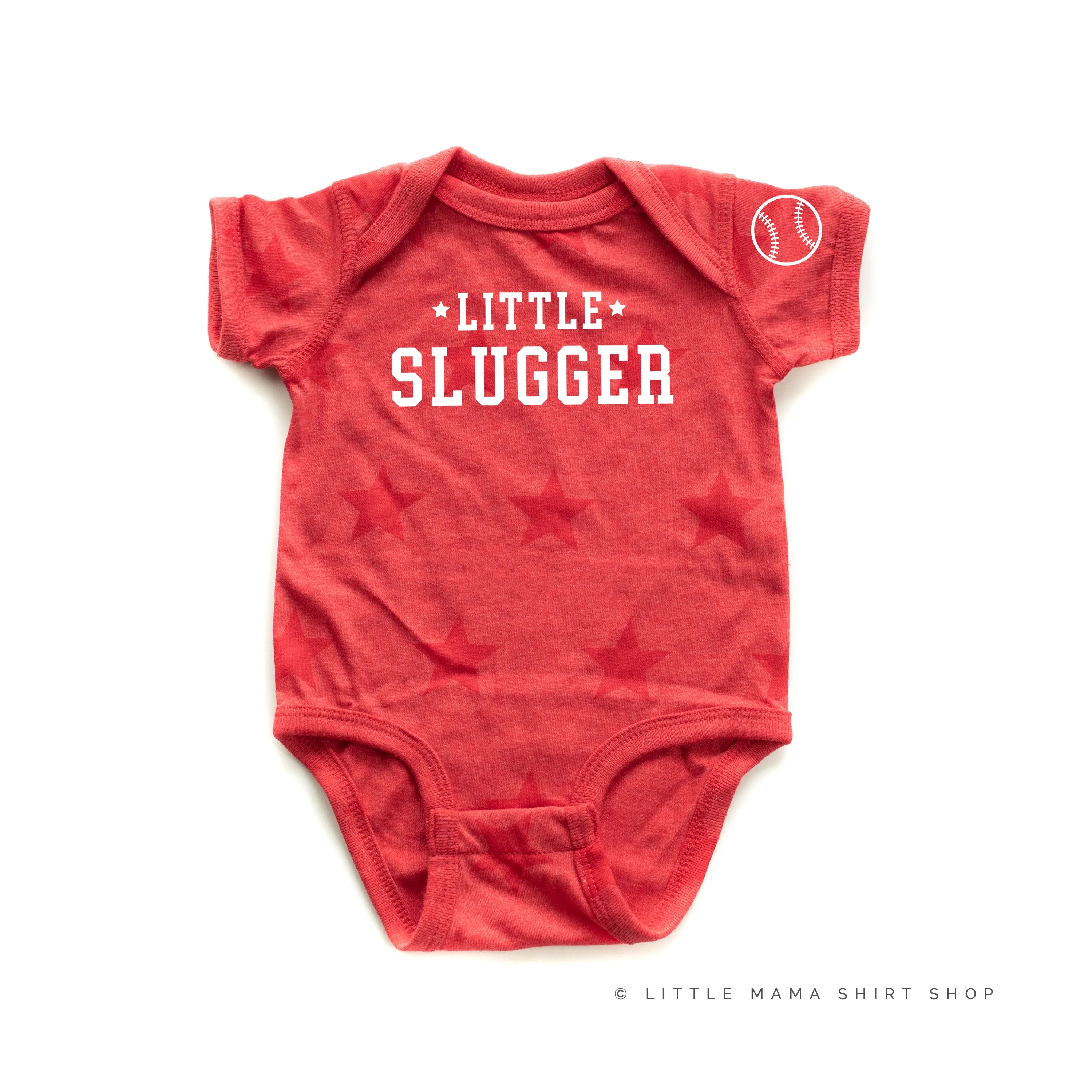 Little Slugger - Baseball Detail on Sleeve - Short Sleeve Child STAR Shirt