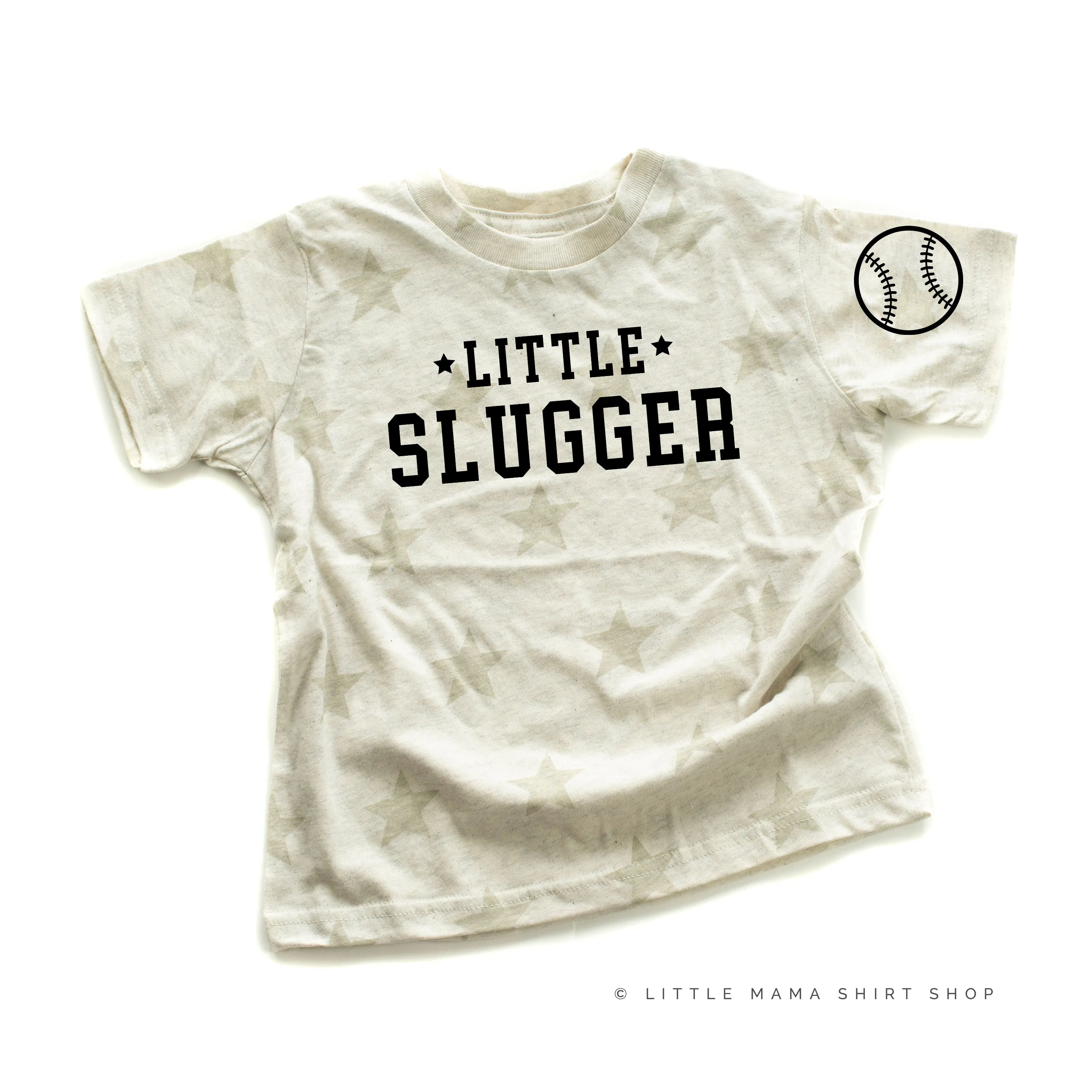 Little Slugger - Baseball Detail on Sleeve - Short Sleeve Child STAR Shirt