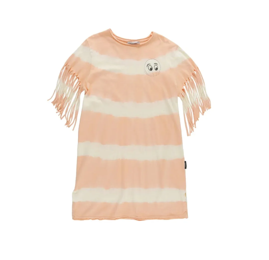 LOUD APPAREL PEACH GIFT FRINGED TSHIRT DRESS