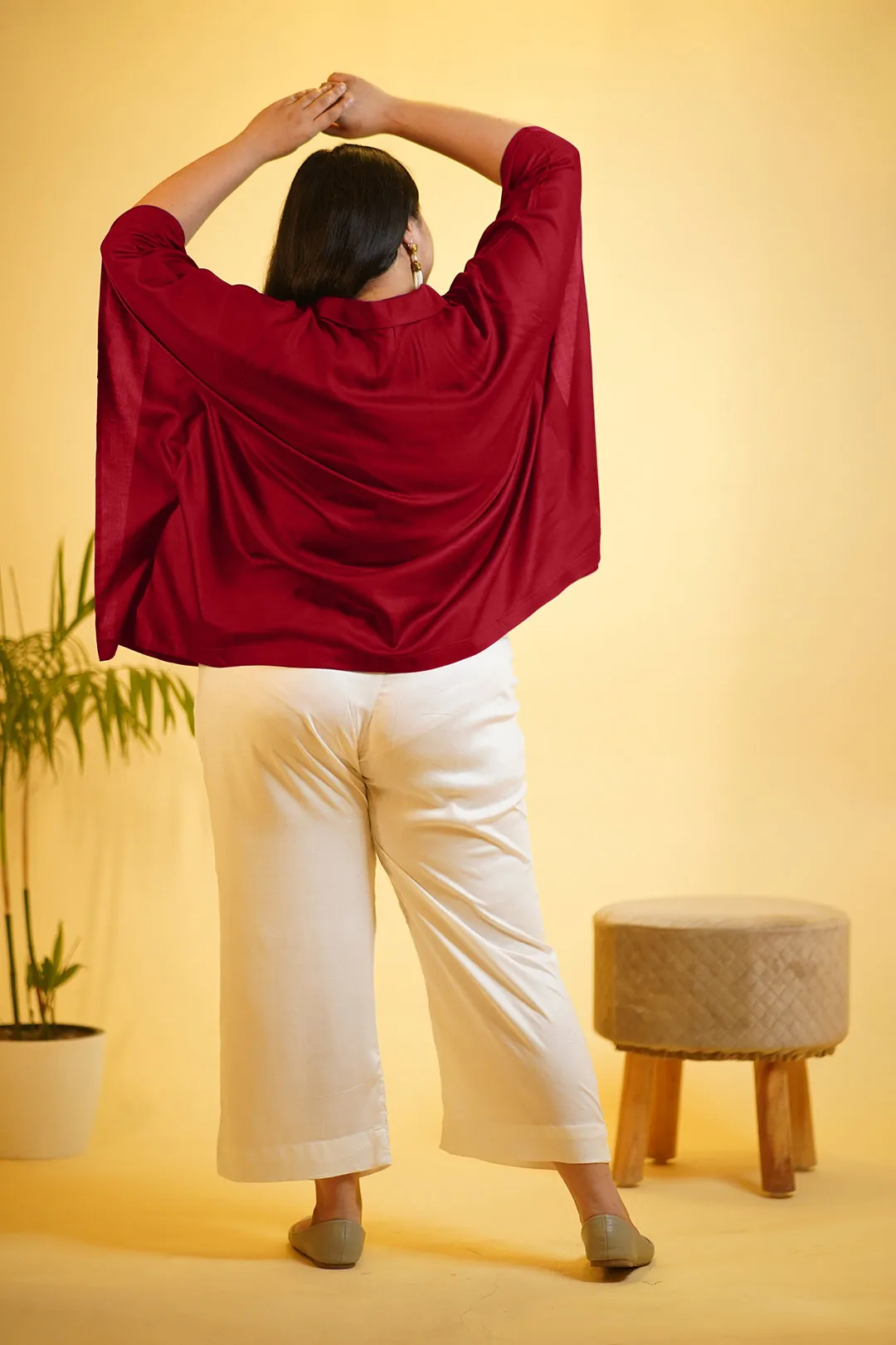 Maroon Rayon KaftanTop & Milky White Palazzo - Splendor