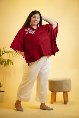 Maroon Rayon KaftanTop & Milky White Palazzo - Splendor