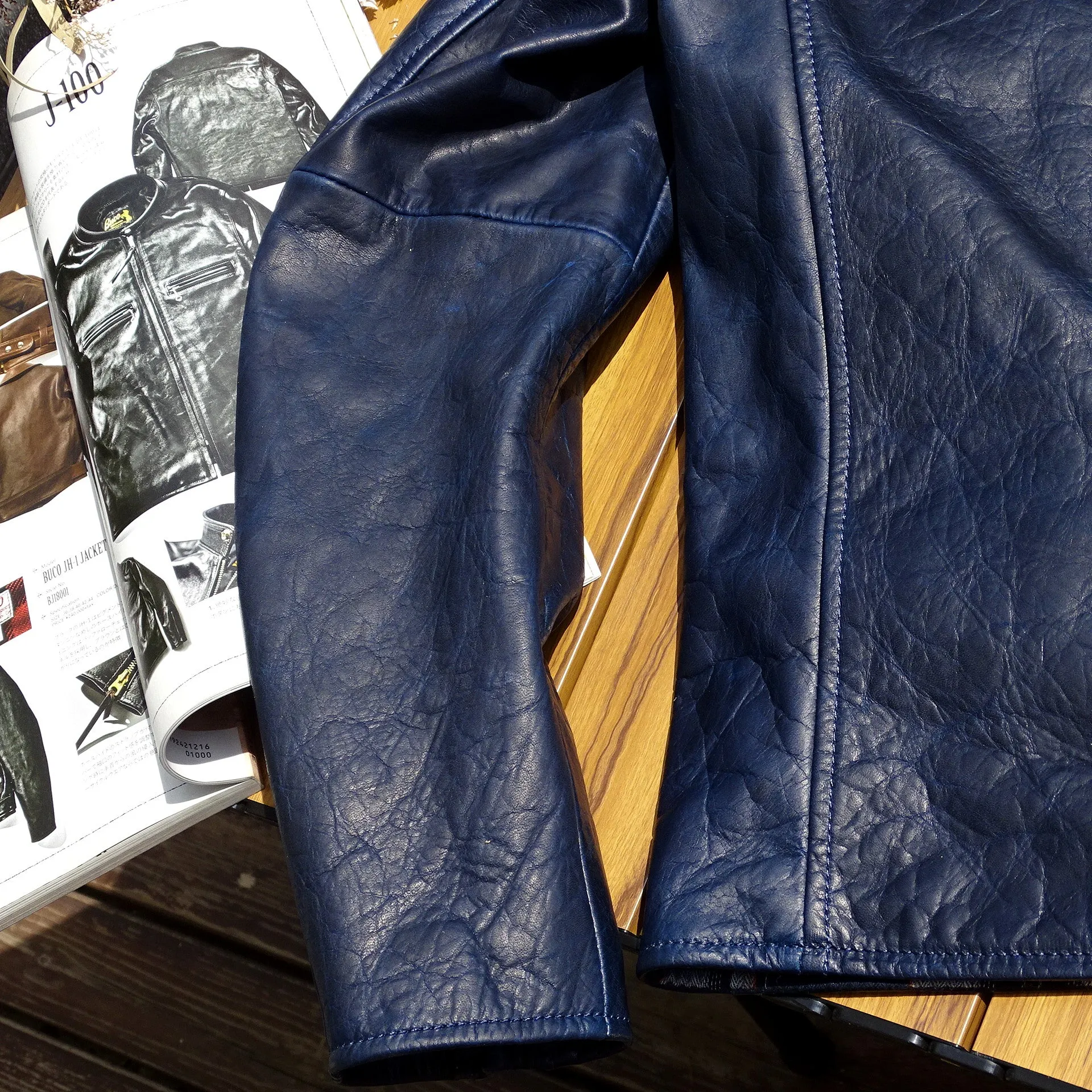 Men's J-100 Indigo Leather Biker Jacket