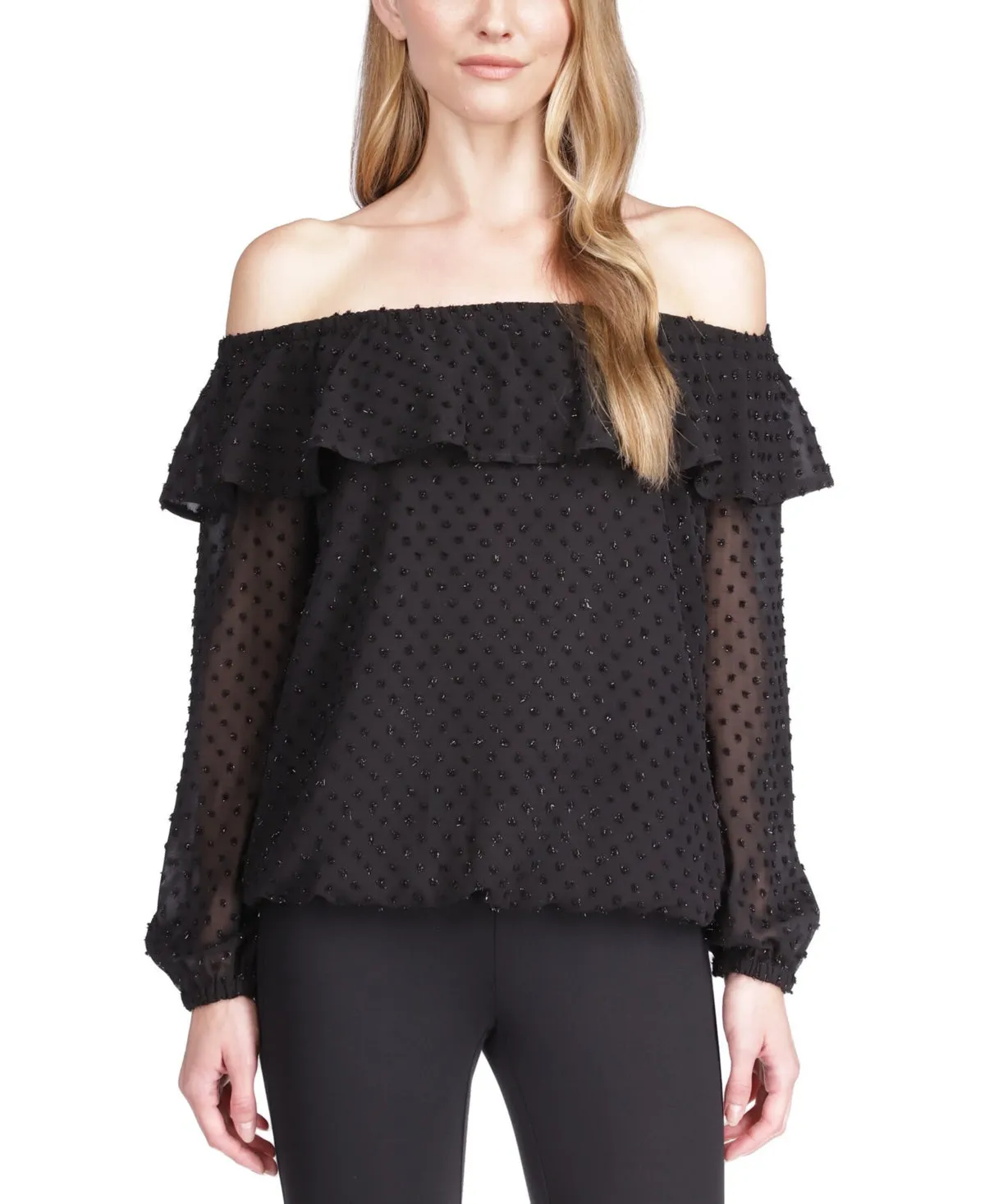 Michael Kors Women's Clip Dot Off The Shoulder Top Black