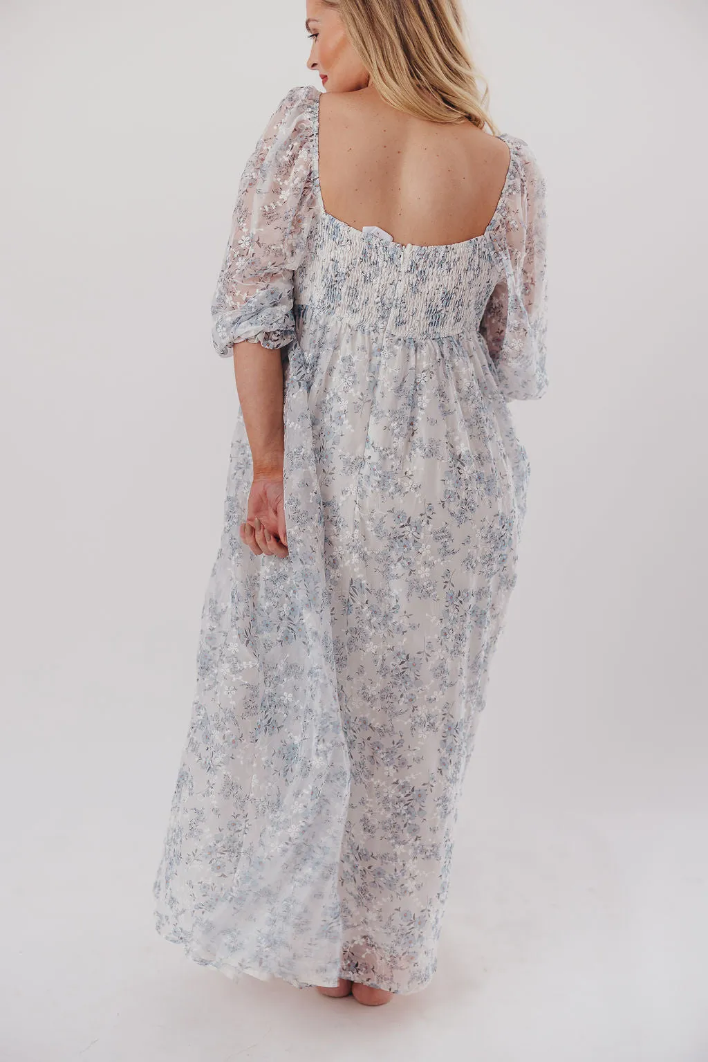 Mona Maxi Dress with Smocking in Blue White - Bump Friendly & Inclusive Sizing (S-3XL)