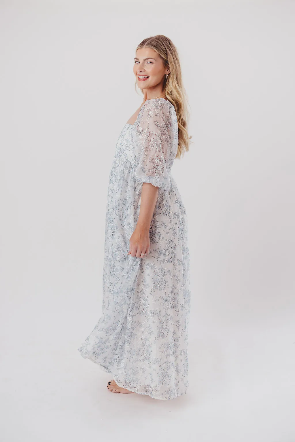 Mona Maxi Dress with Smocking in Blue White - Bump Friendly & Inclusive Sizing (S-3XL)