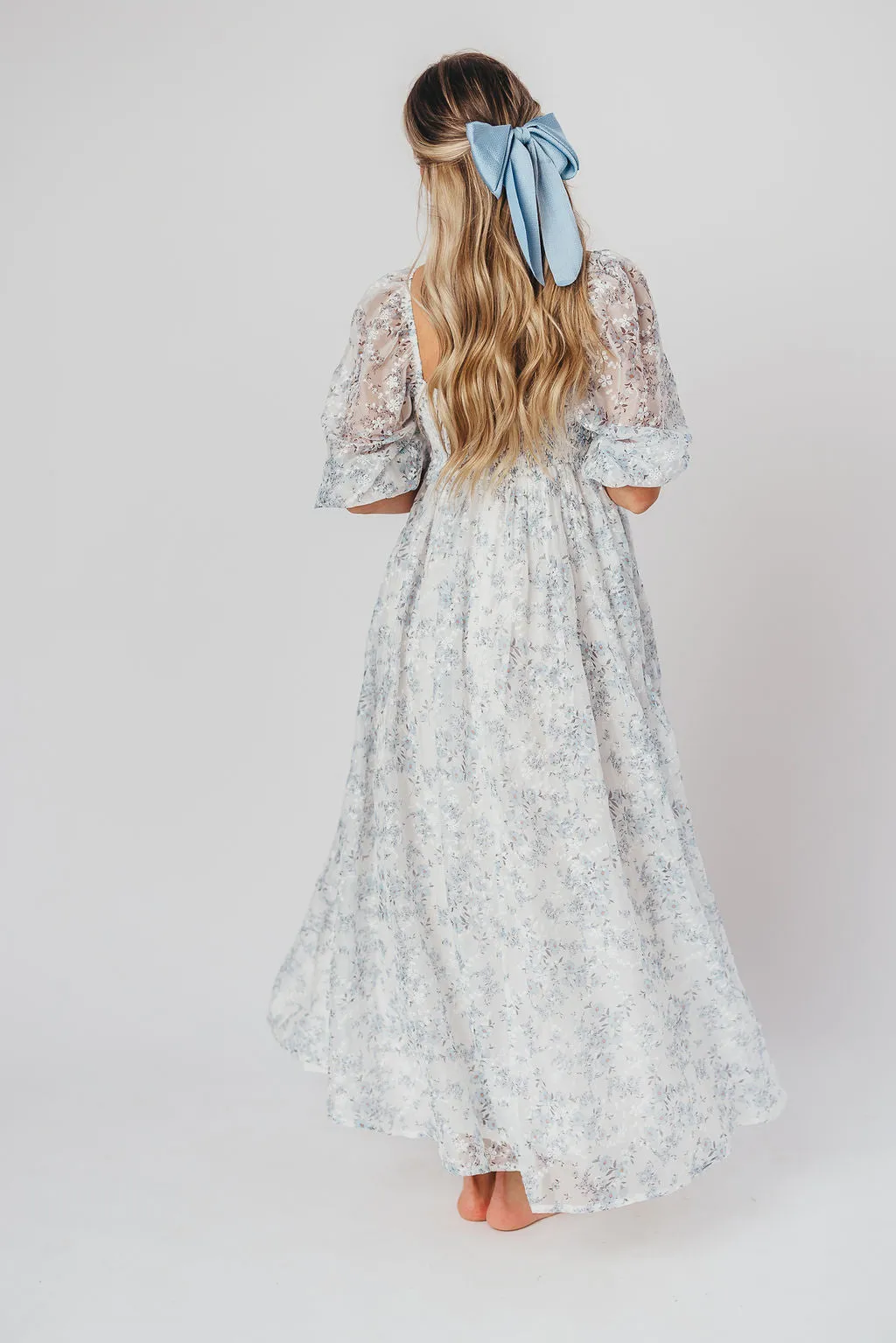 Mona Maxi Dress with Smocking in Blue White - Bump Friendly & Inclusive Sizing (S-3XL)