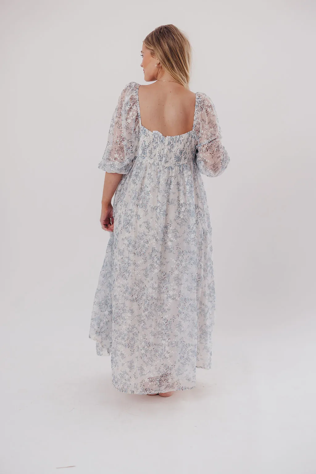 Mona Maxi Dress with Smocking in Blue White - Bump Friendly & Inclusive Sizing (S-3XL)