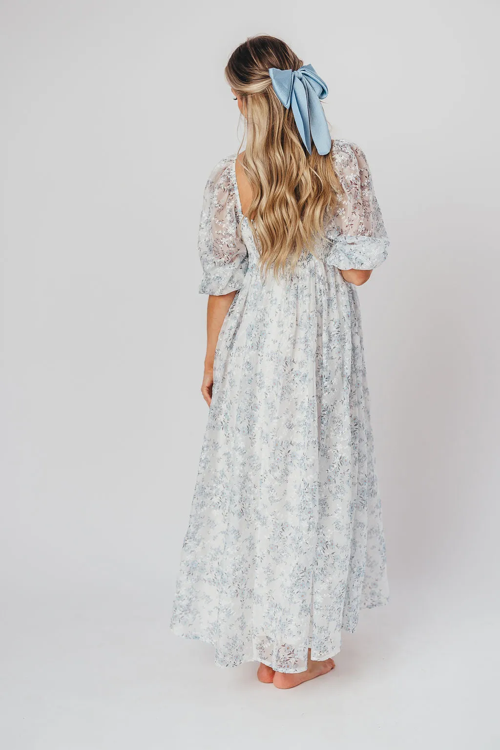 Mona Maxi Dress with Smocking in Blue White - Bump Friendly & Inclusive Sizing (S-3XL)