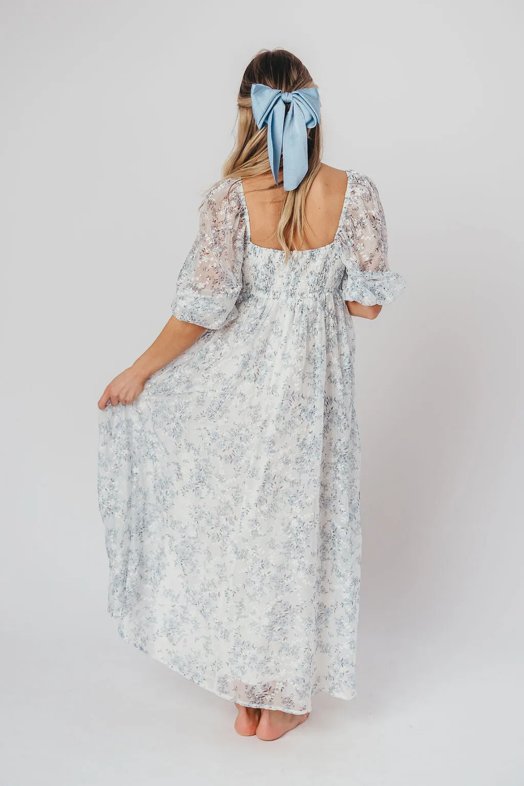 Mona Maxi Dress with Smocking in Blue White - Bump Friendly & Inclusive Sizing (S-3XL)