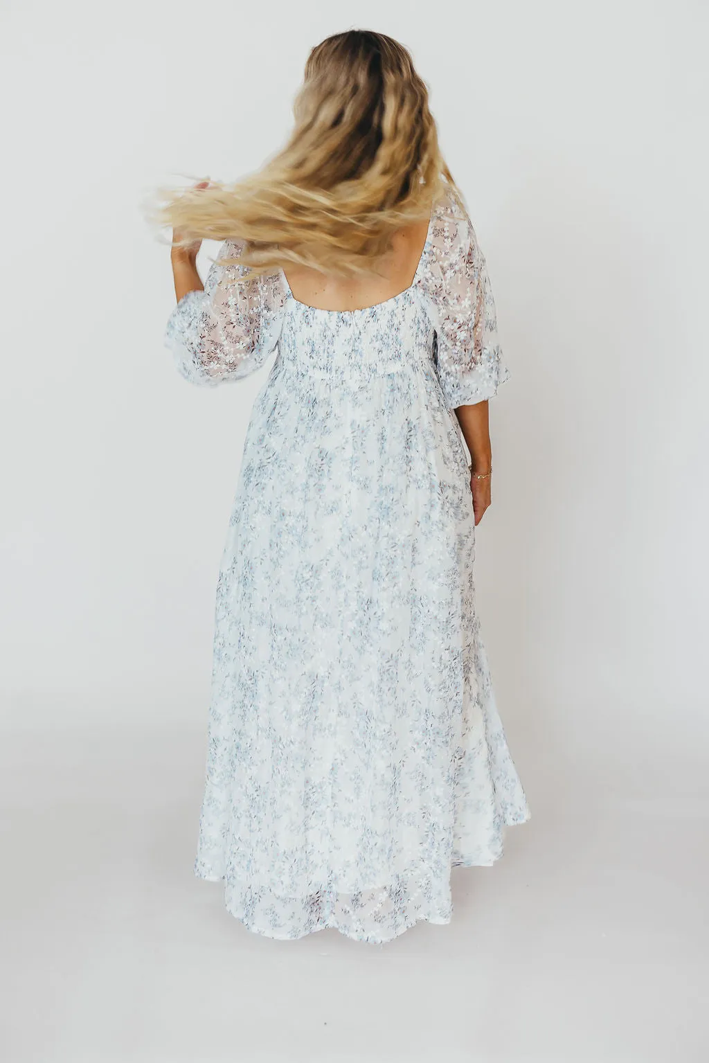 Mona Maxi Dress with Smocking in Blue White - Bump Friendly & Inclusive Sizing (S-3XL)