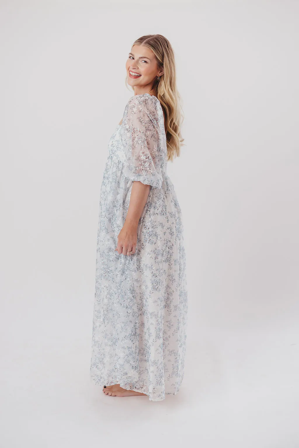 Mona Maxi Dress with Smocking in Blue White - Bump Friendly & Inclusive Sizing (S-3XL)