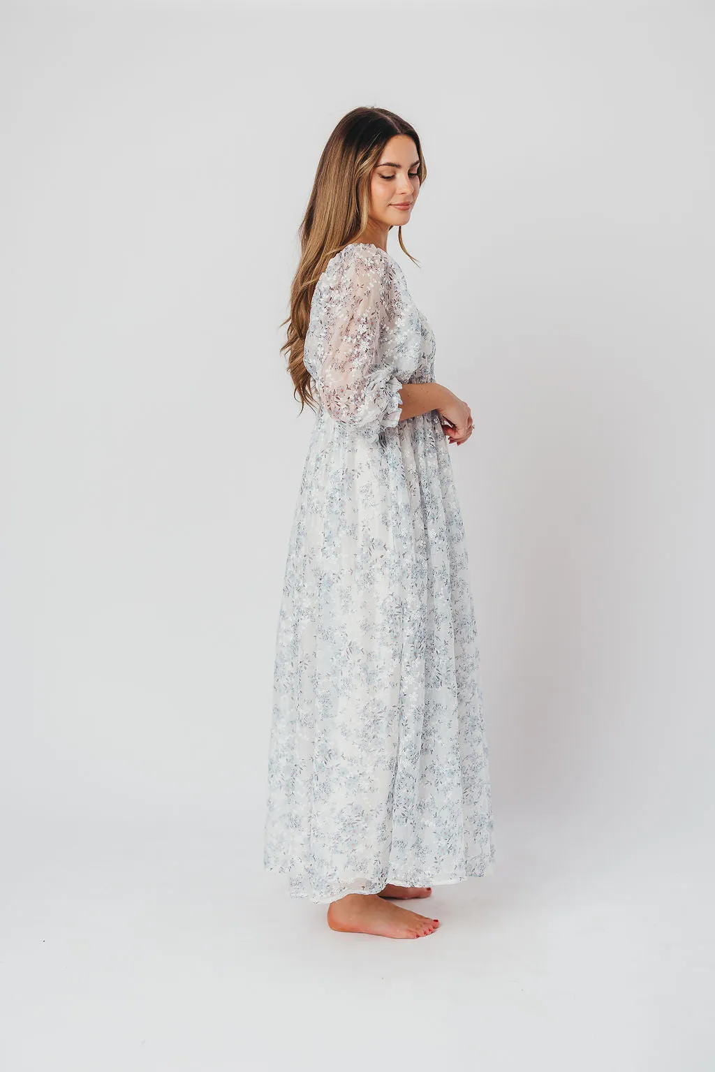 Mona Maxi Dress with Smocking in Blue White - Bump Friendly & Inclusive Sizing (S-3XL)