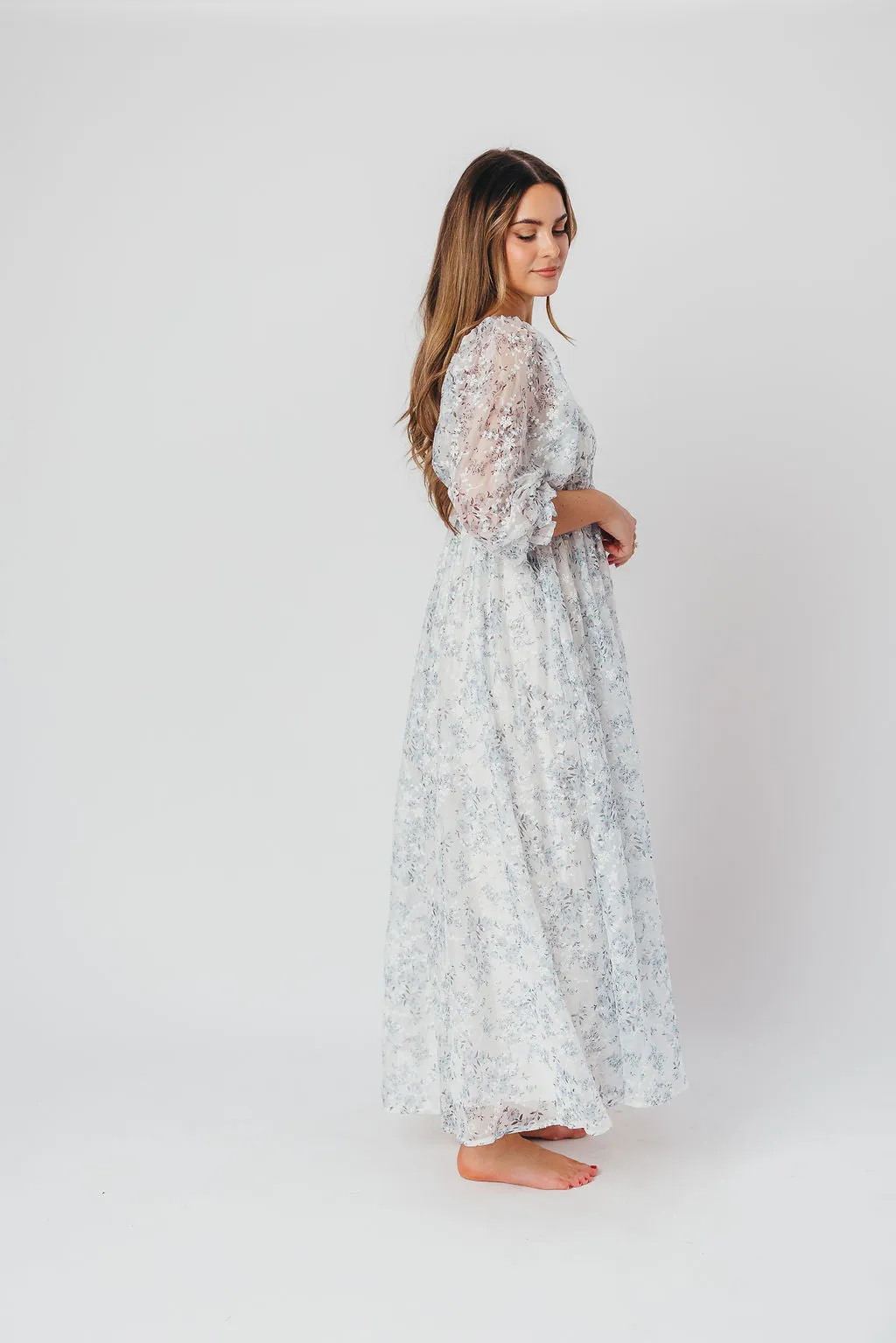 Mona Maxi Dress with Smocking in Blue White - Bump Friendly & Inclusive Sizing (S-3XL)