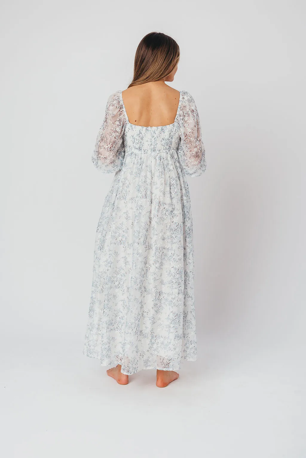 Mona Maxi Dress with Smocking in Blue White - Bump Friendly & Inclusive Sizing (S-3XL)