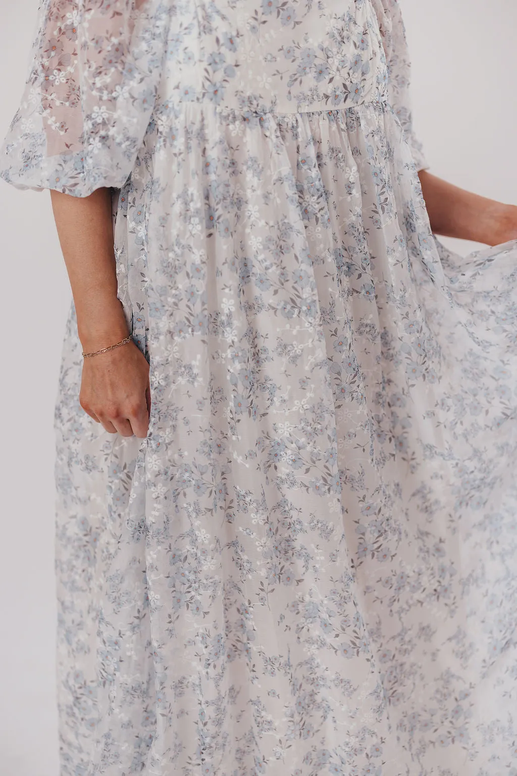 Mona Maxi Dress with Smocking in Blue White - Bump Friendly & Inclusive Sizing (S-3XL)