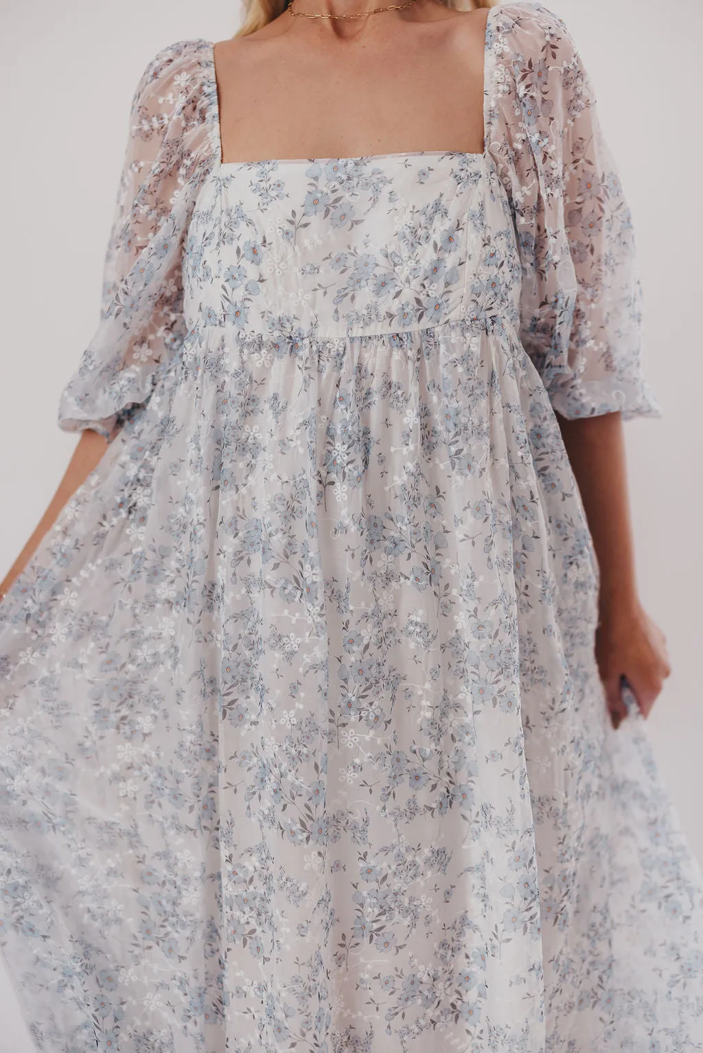 Mona Maxi Dress with Smocking in Blue White - Bump Friendly & Inclusive Sizing (S-3XL)