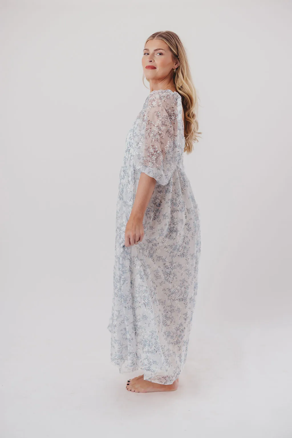 Mona Maxi Dress with Smocking in Blue White - Bump Friendly & Inclusive Sizing (S-3XL)