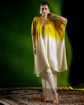 Mustard Ombre Dyed Satin Silk Kaftan Set