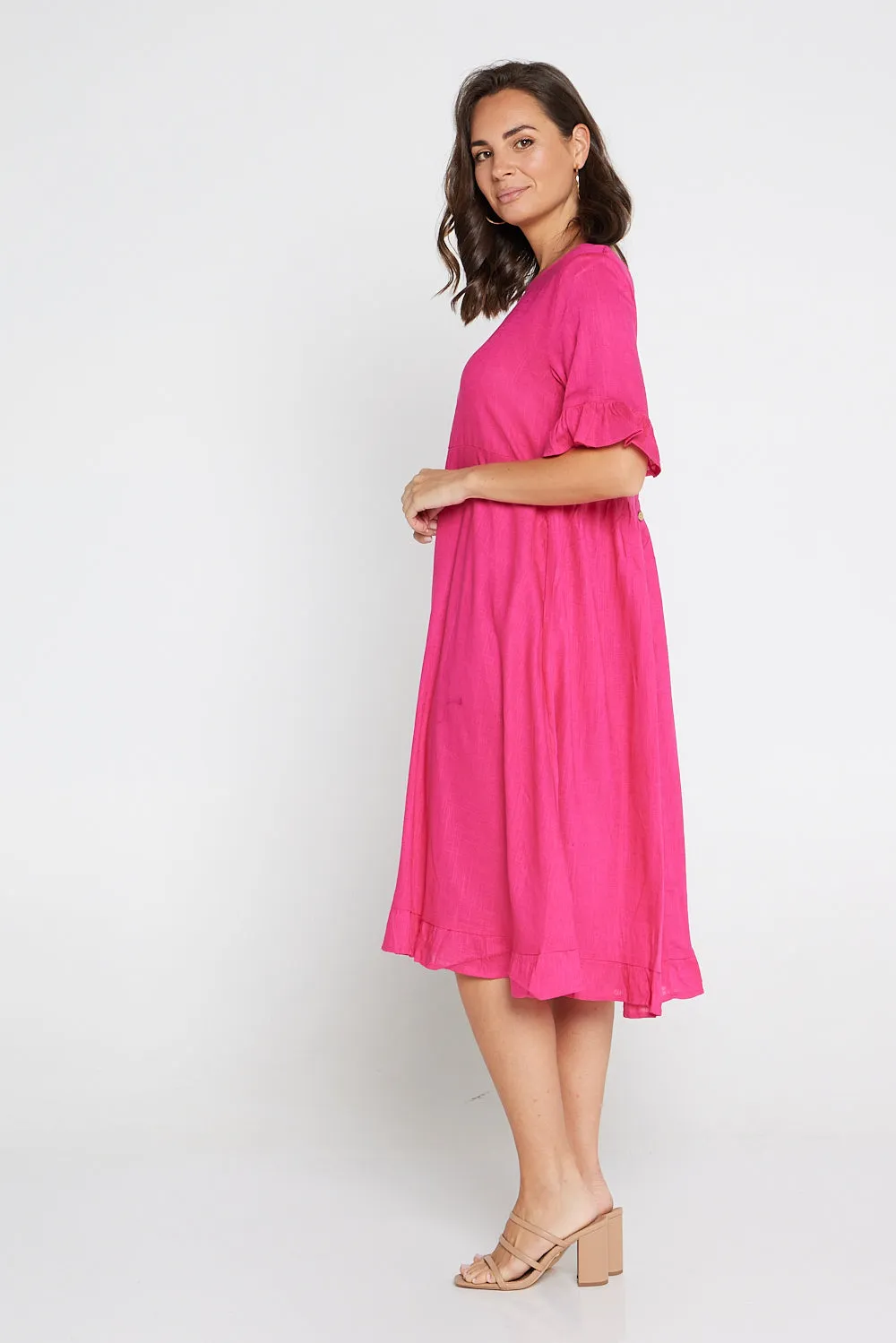 Nasira Linen Dress - Hot Pink