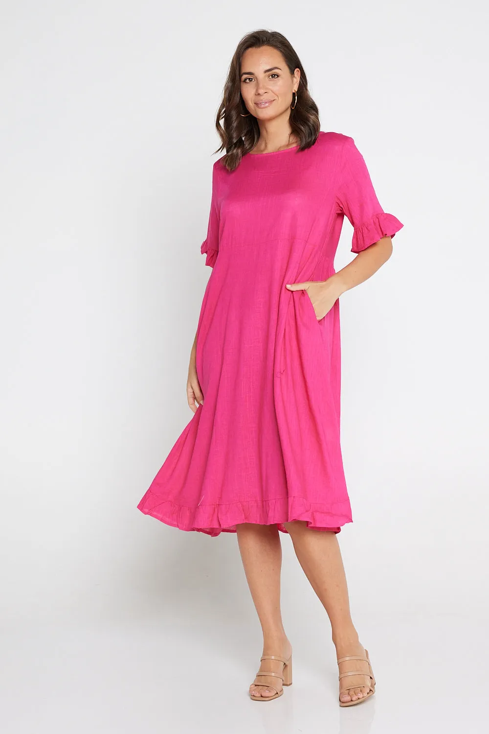 Nasira Linen Dress - Hot Pink