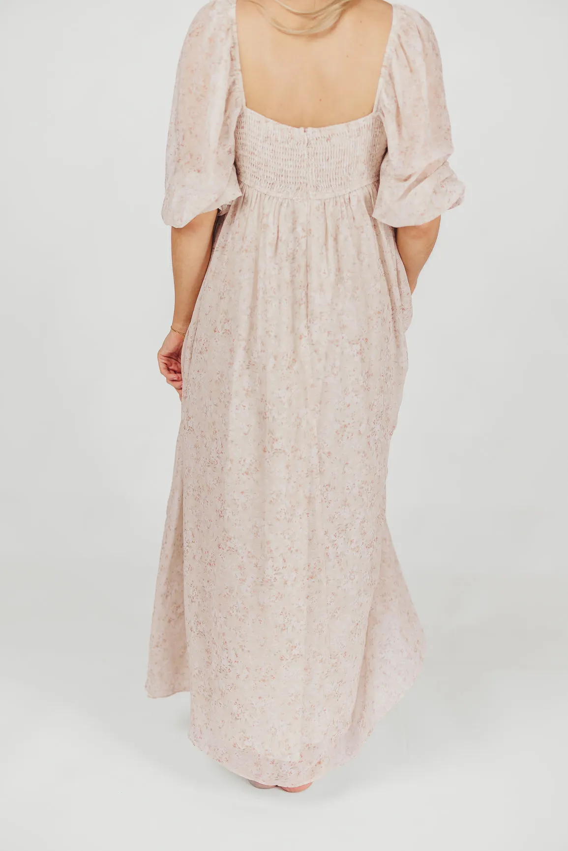 *New* Mona Maxi Dress with Smocking in Beige Floral - Bump Friendly & Inclusive Sizing (S-3XL)