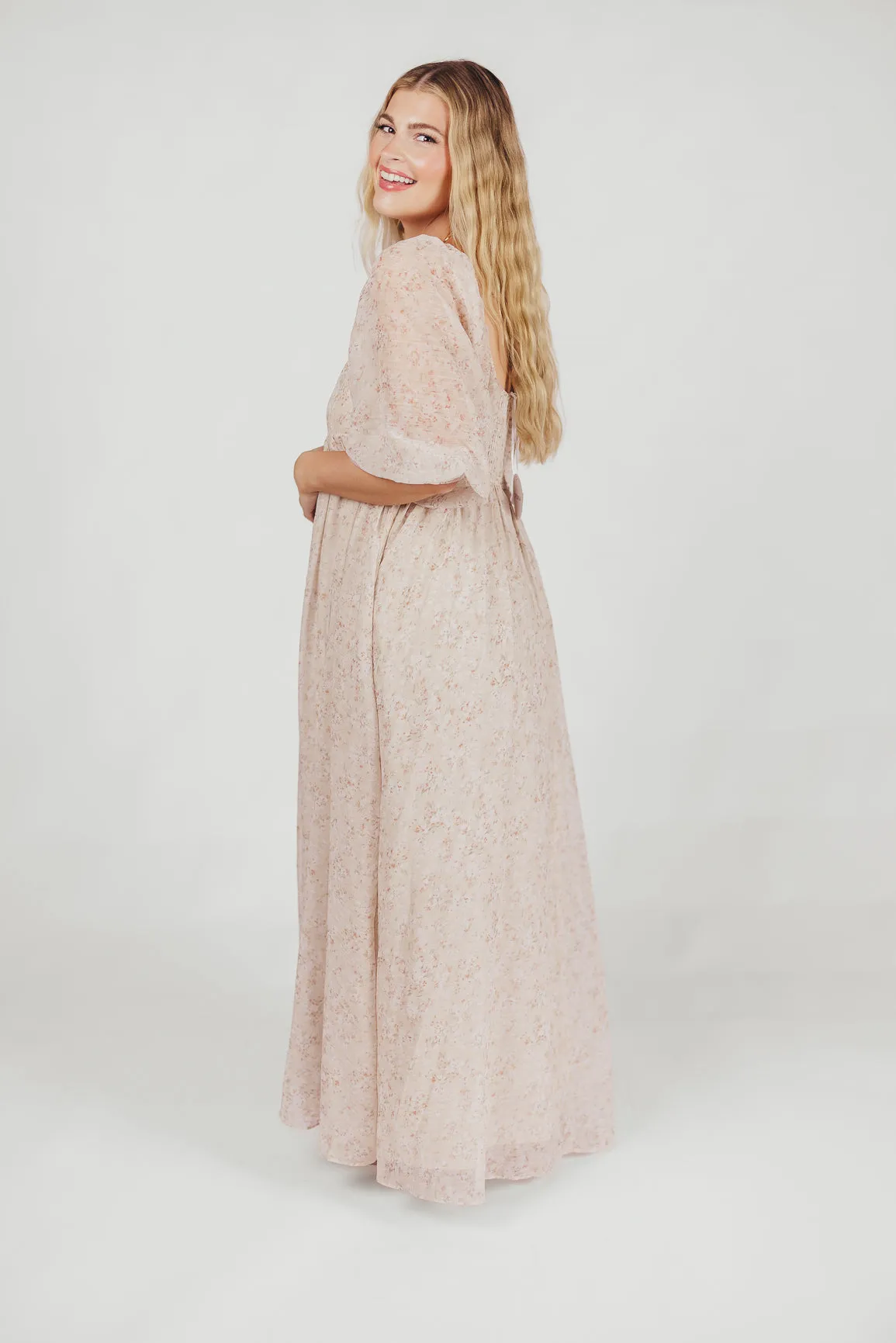 *New* Mona Maxi Dress with Smocking in Beige Floral - Bump Friendly & Inclusive Sizing (S-3XL)