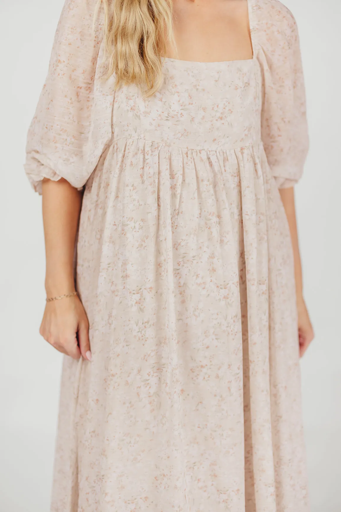 *New* Mona Maxi Dress with Smocking in Beige Floral - Bump Friendly & Inclusive Sizing (S-3XL)