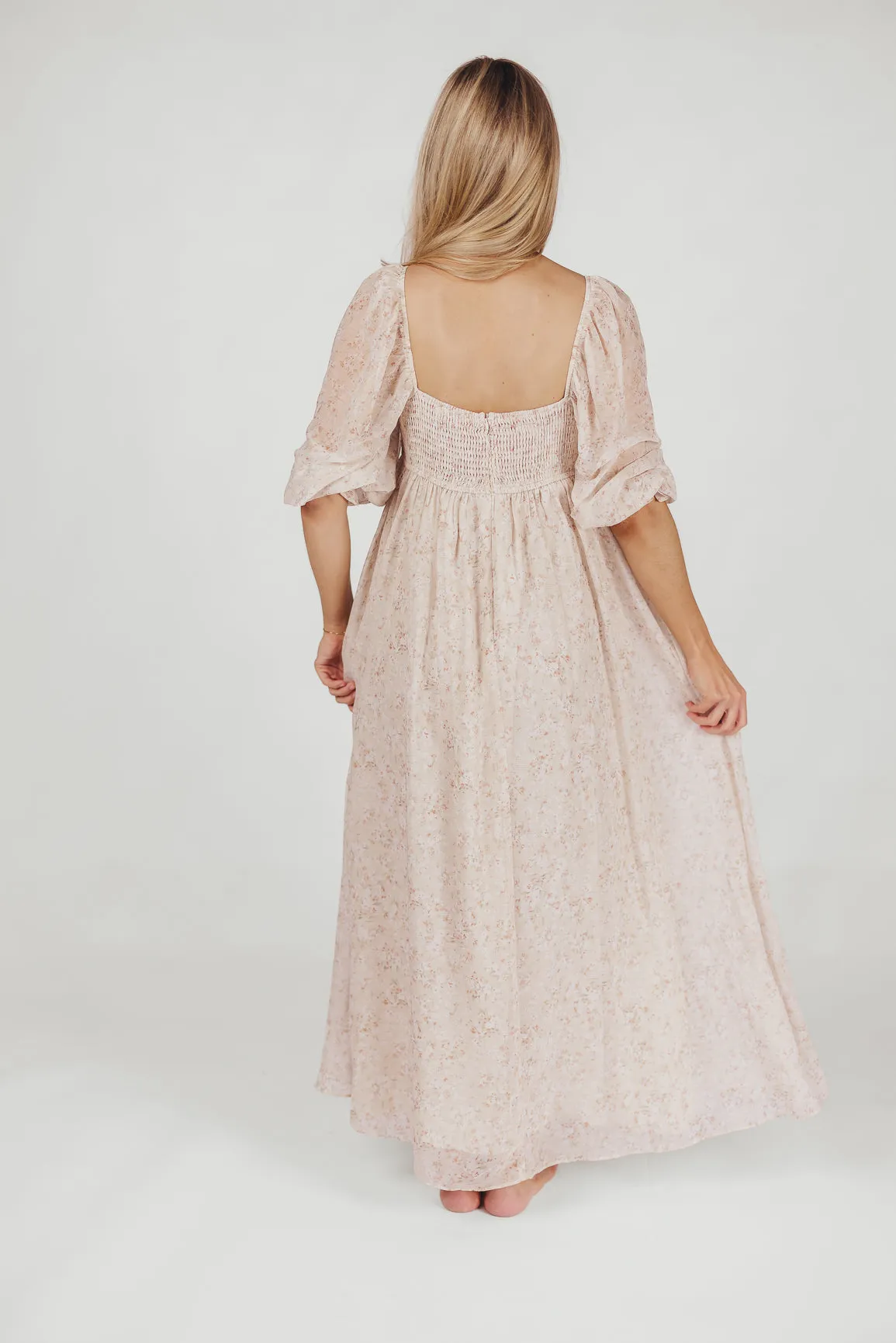 *New* Mona Maxi Dress with Smocking in Beige Floral - Bump Friendly & Inclusive Sizing (S-3XL)