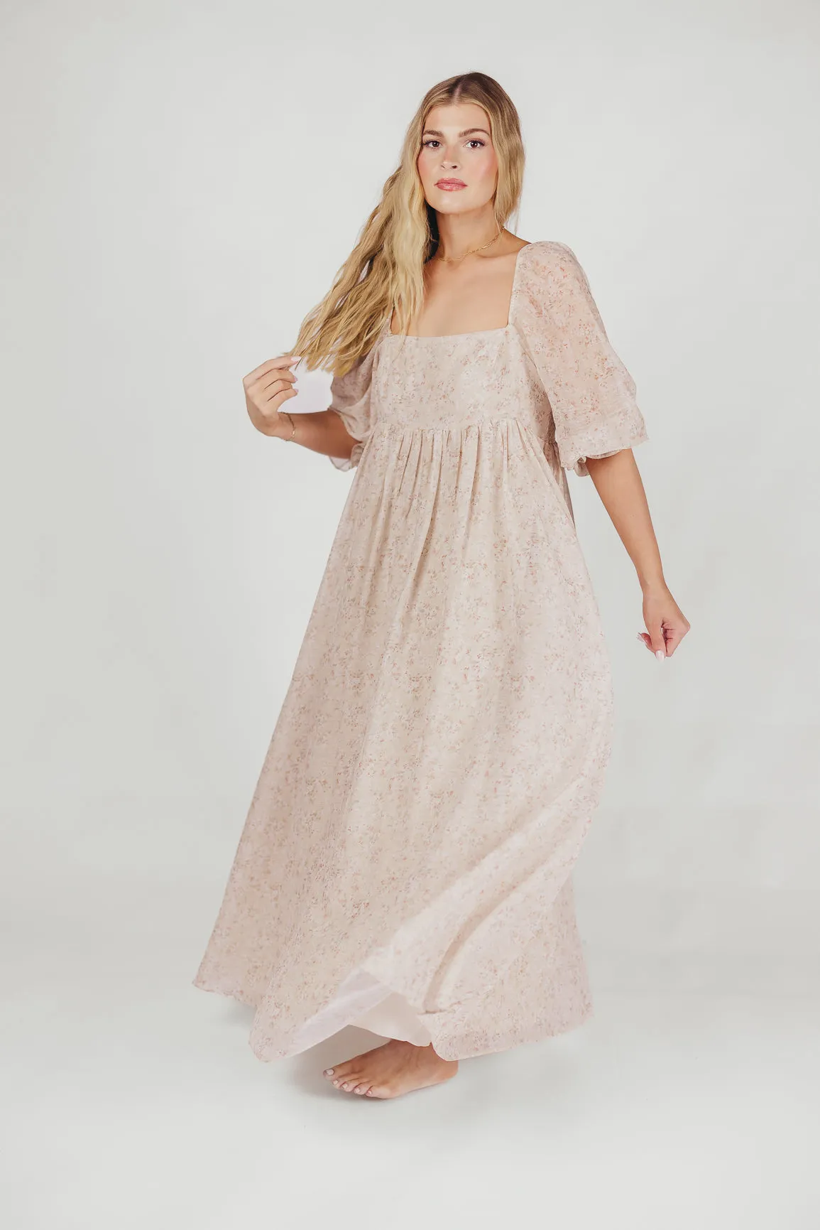 *New* Mona Maxi Dress with Smocking in Beige Floral - Bump Friendly & Inclusive Sizing (S-3XL)