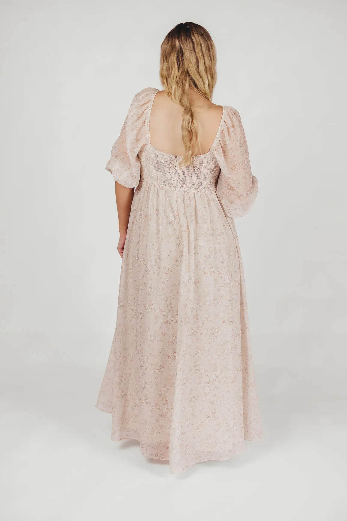 *New* Mona Maxi Dress with Smocking in Beige Floral - Bump Friendly & Inclusive Sizing (S-3XL)