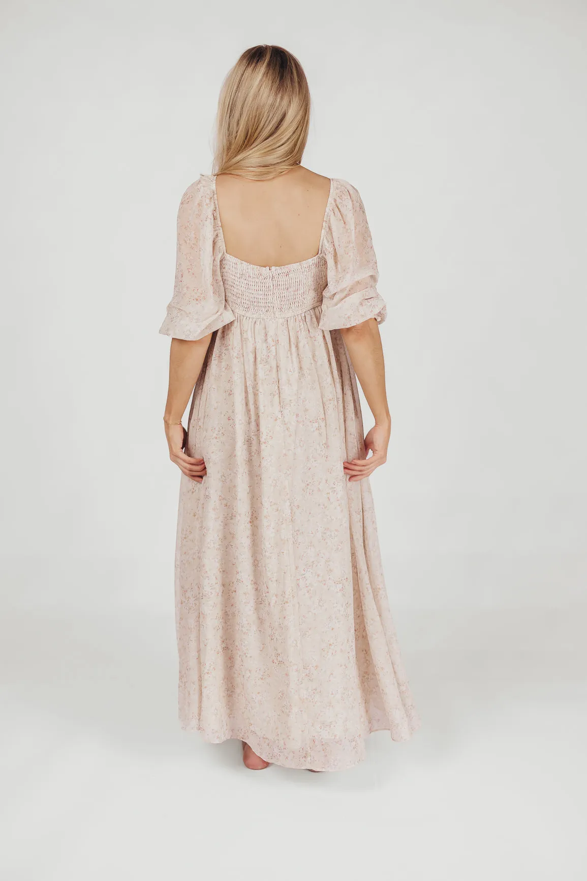 *New* Mona Maxi Dress with Smocking in Beige Floral - Bump Friendly & Inclusive Sizing (S-3XL)