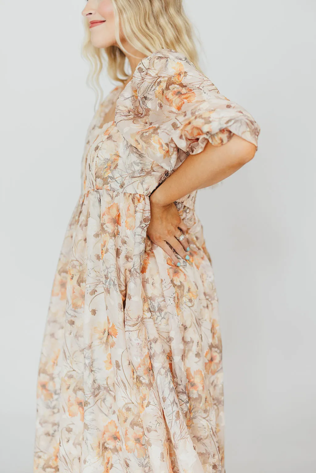 *New* Mona Maxi Dress with Smocking in Beige Multi - Bump Friendly & Inclusive Sizing (S-3XL)