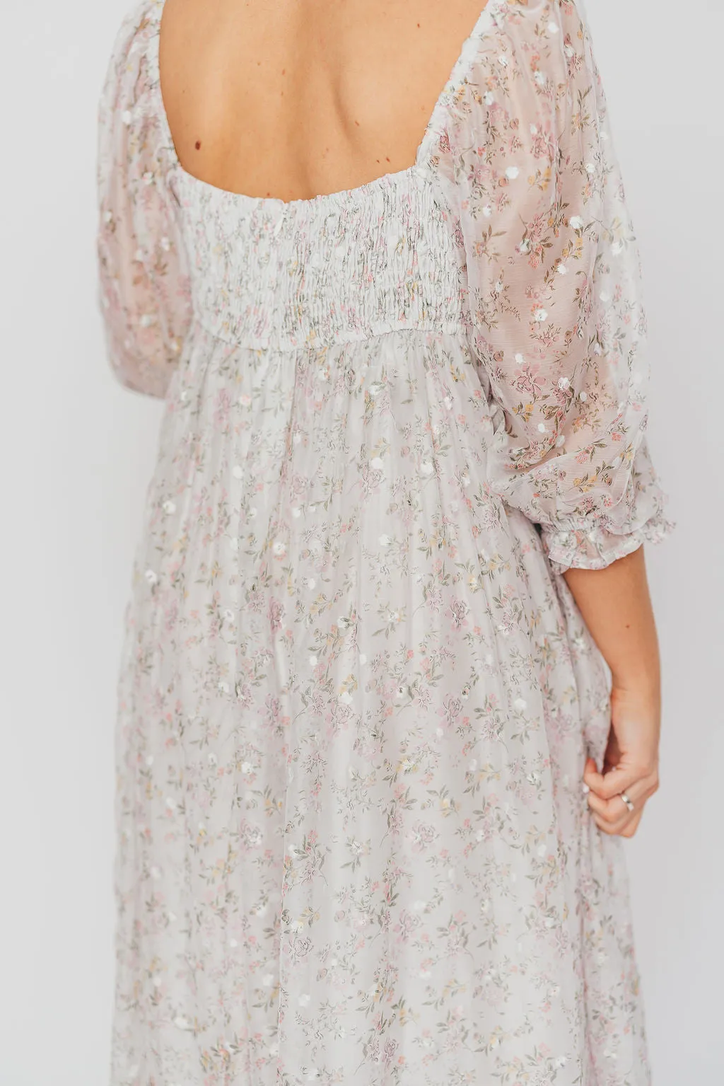 *New* Mona Maxi Dress with Smocking in Grey Floral - Bump Friendly (S-3XL)