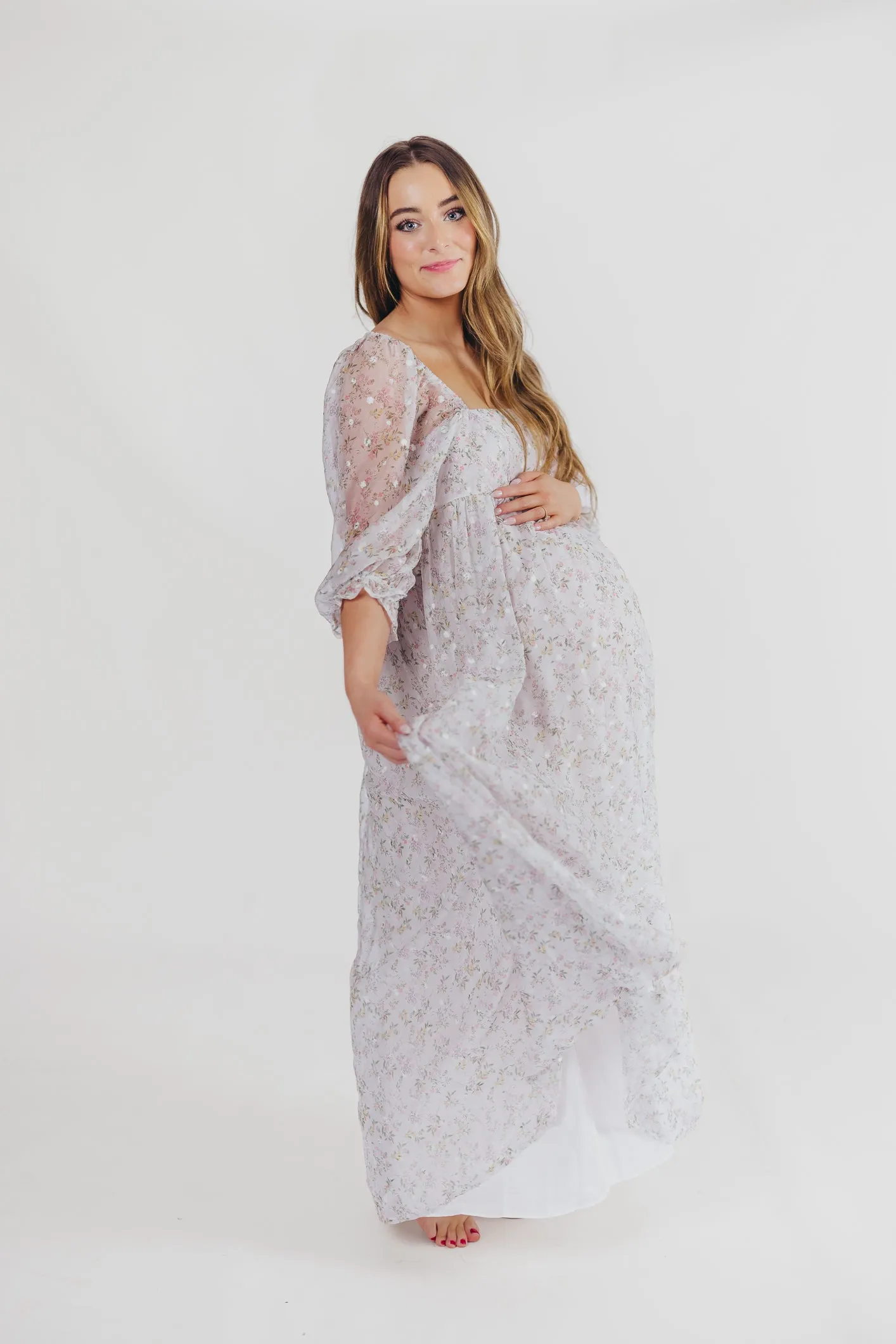 *New* Mona Maxi Dress with Smocking in Grey Floral - Bump Friendly (S-3XL)