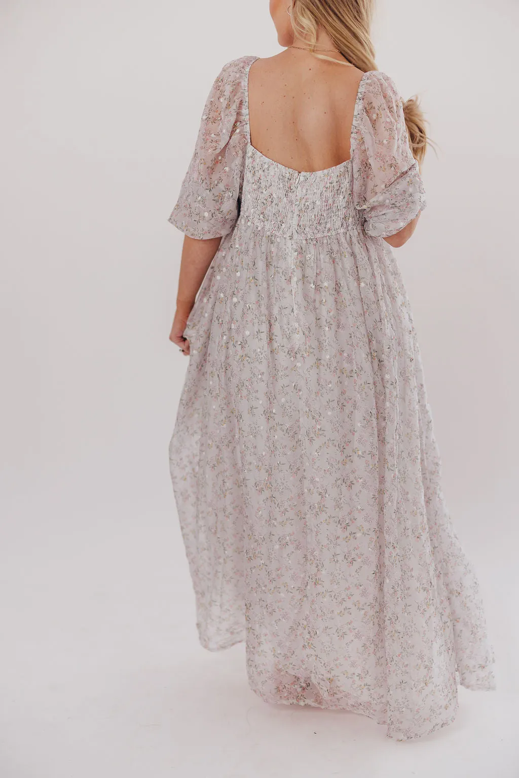 *New* Mona Maxi Dress with Smocking in Grey Floral - Bump Friendly (S-3XL)