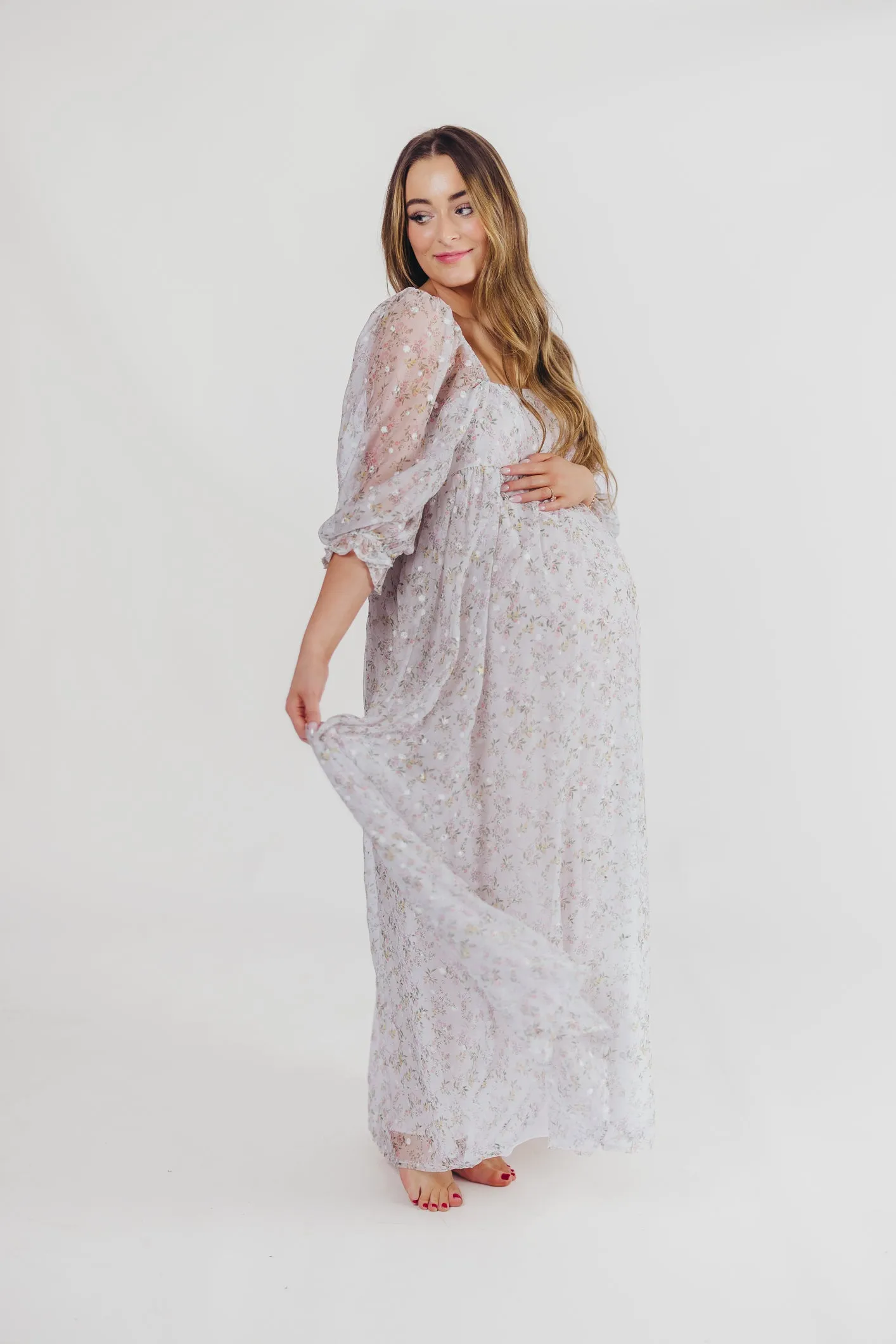 *New* Mona Maxi Dress with Smocking in Grey Floral - Bump Friendly (S-3XL)