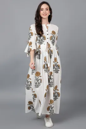 Off White Cotton Floral Maxi Dress