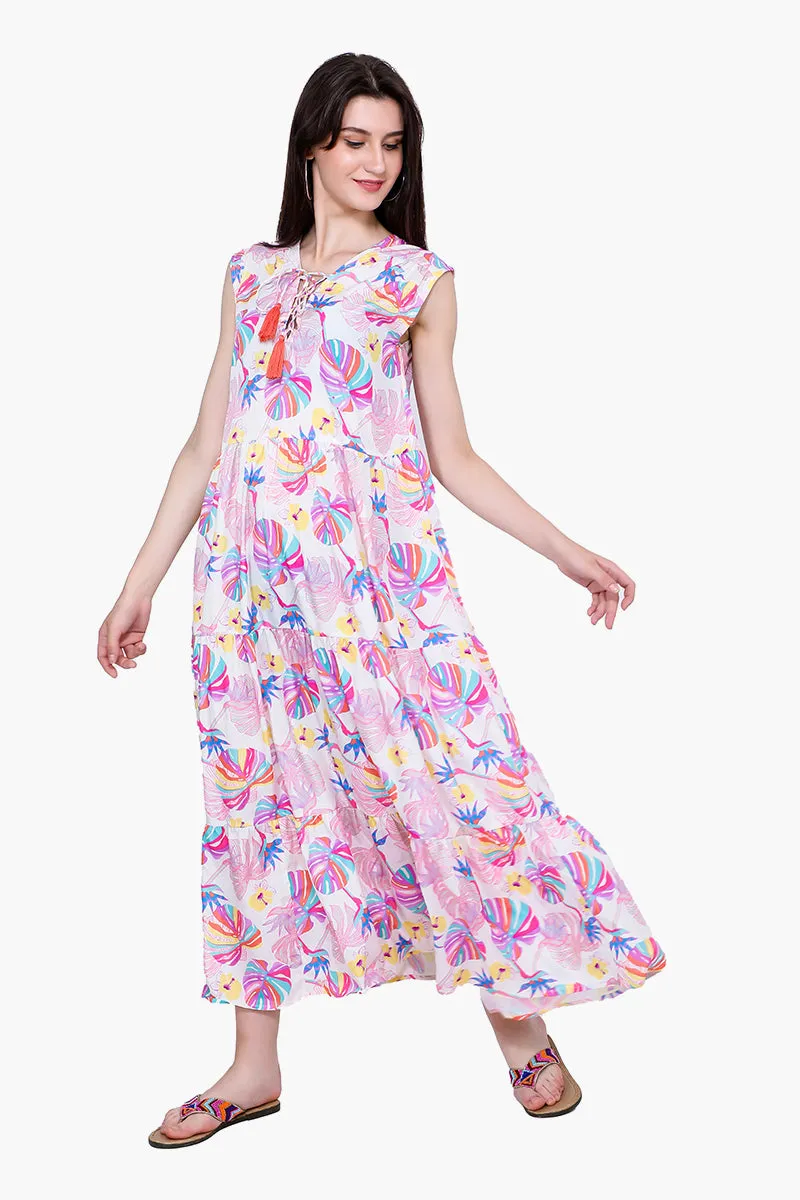 Palm Florals Tiered Maxi Dress