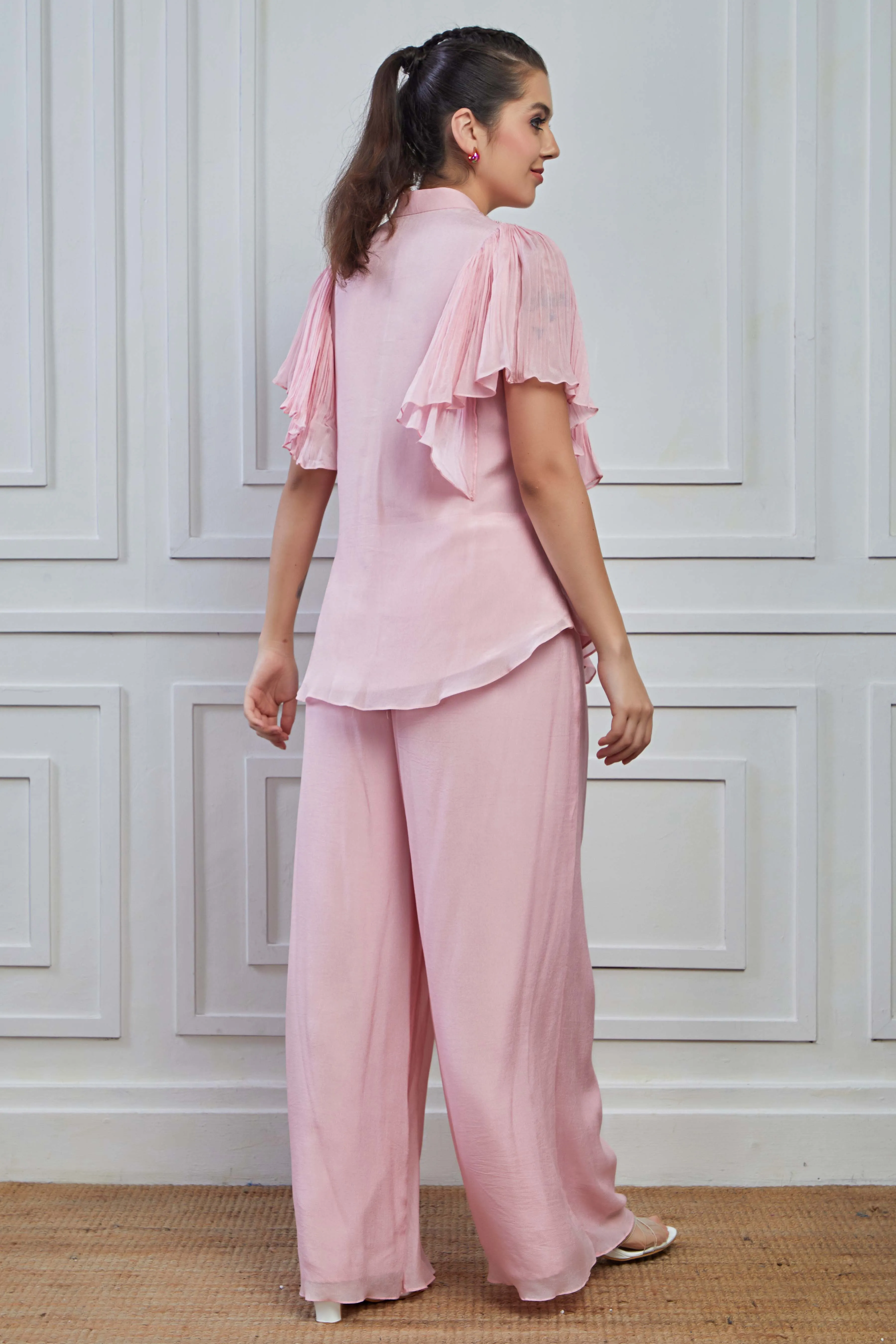 Phantom Pink Embellished Crepe Silk Tunic Palazzo Set