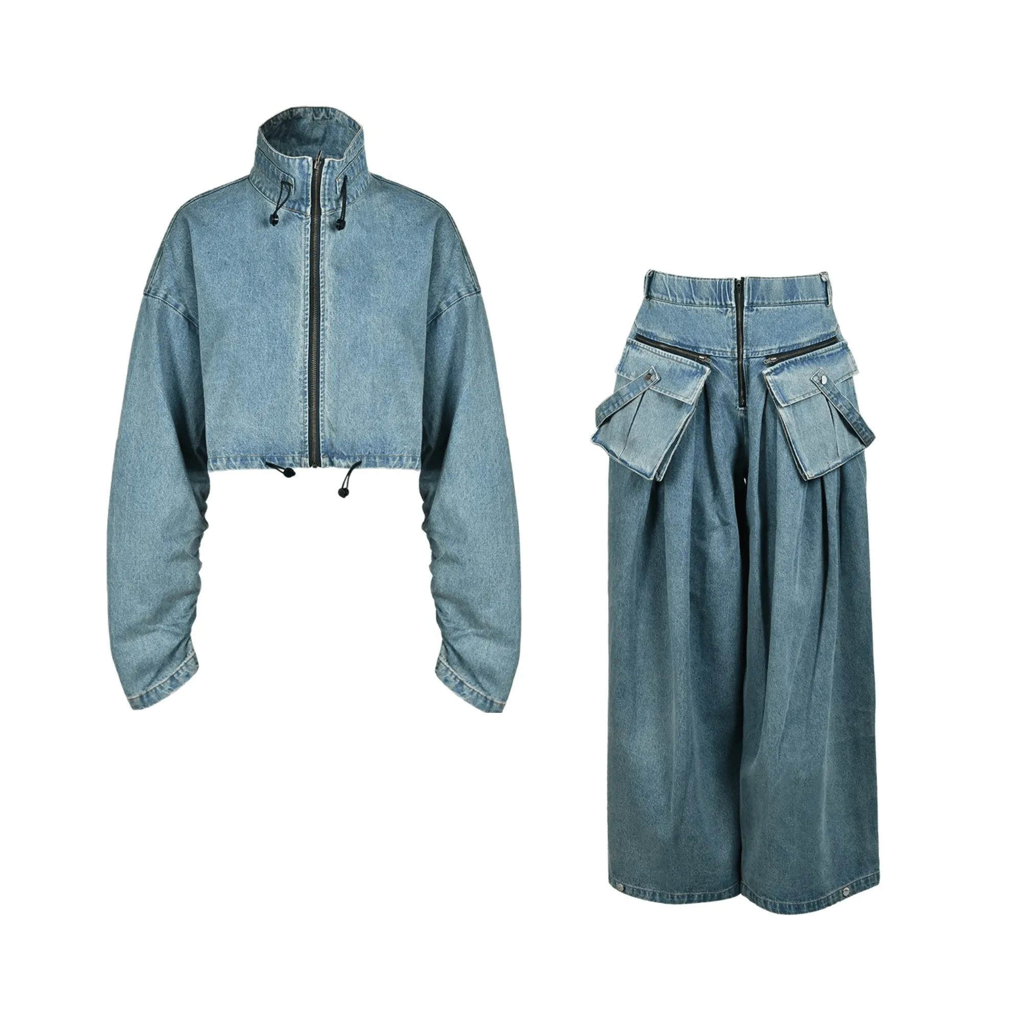 Pre Order:  Denim Sweater Wide Leg Pants Set - @phenomenalkat