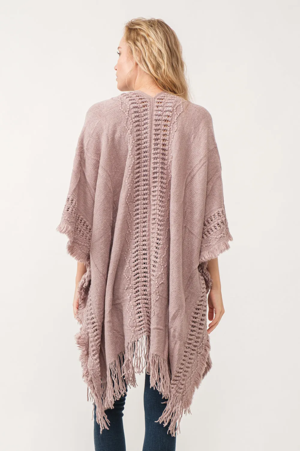 RAJ ISSEY CROCHET BORDER PONCHO RUANA ROSEWOOD