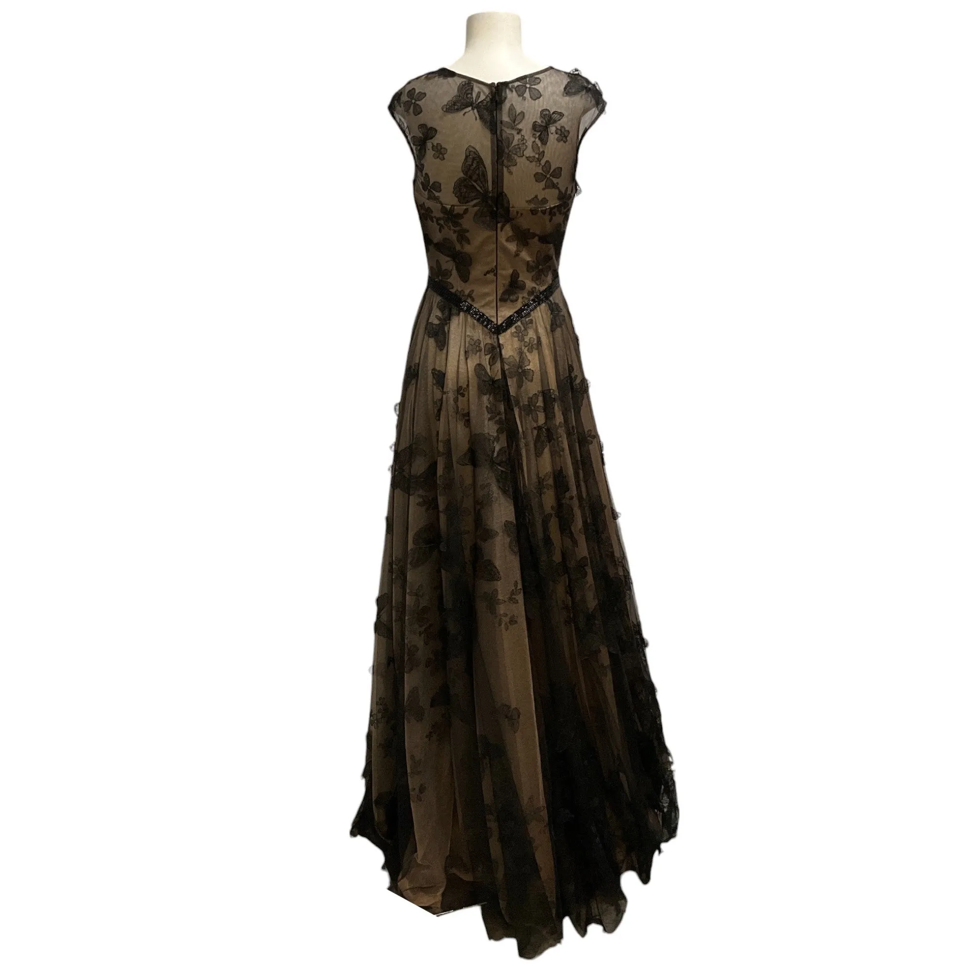 Rene Ruiz Collection Black / Beige Floral Embroidered and Beaded Gown / Formal Dress