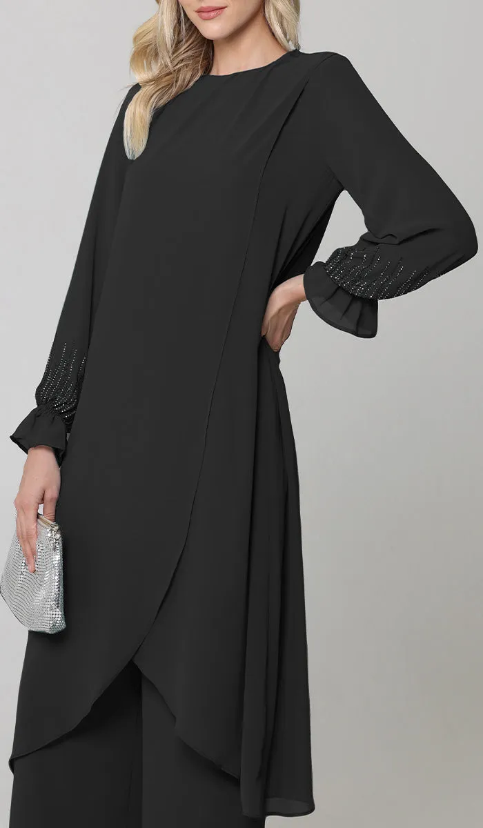 Safa Dressy Long Modest Midi Tunic - Black