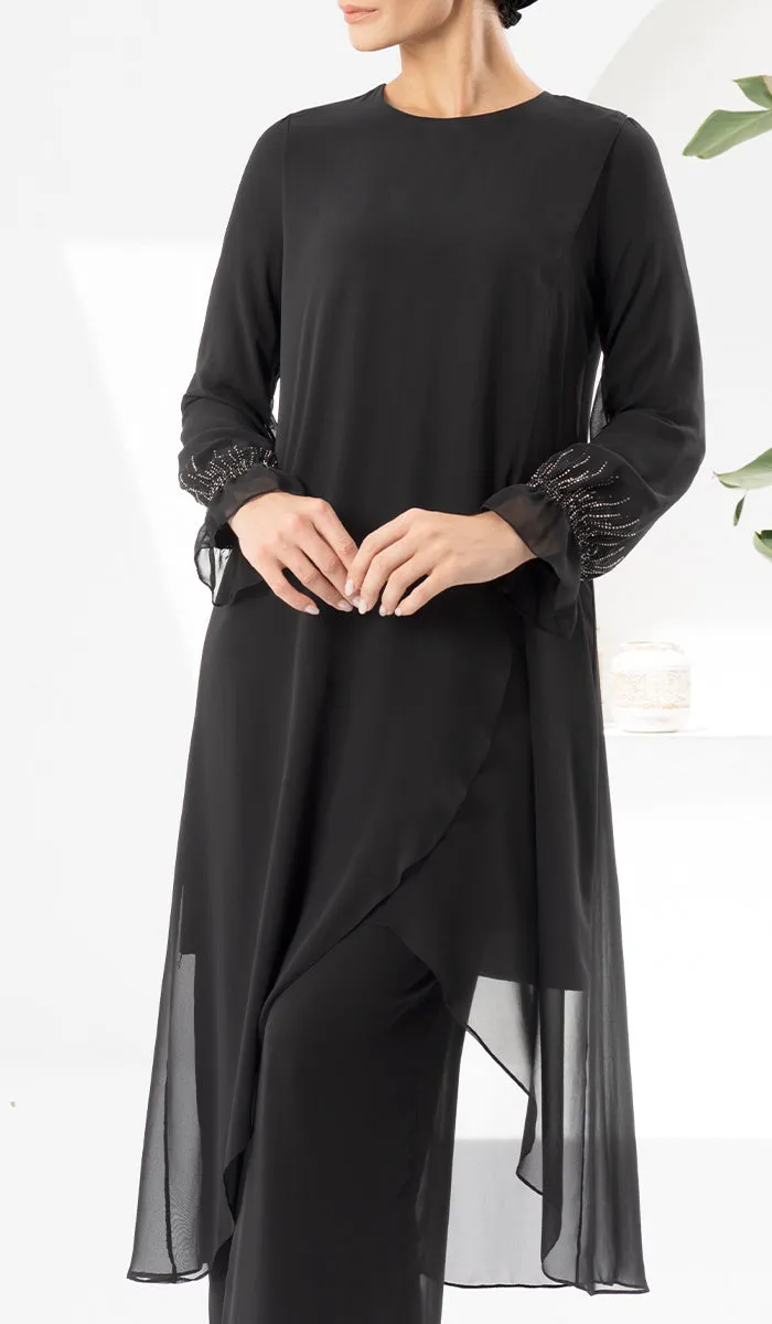 Safa Dressy Long Modest Midi Tunic - Black