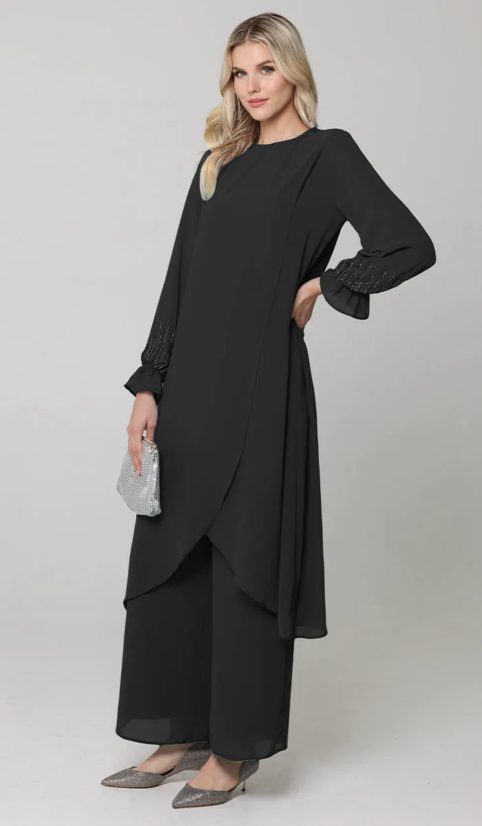 Safa Dressy Long Modest Midi Tunic - Black