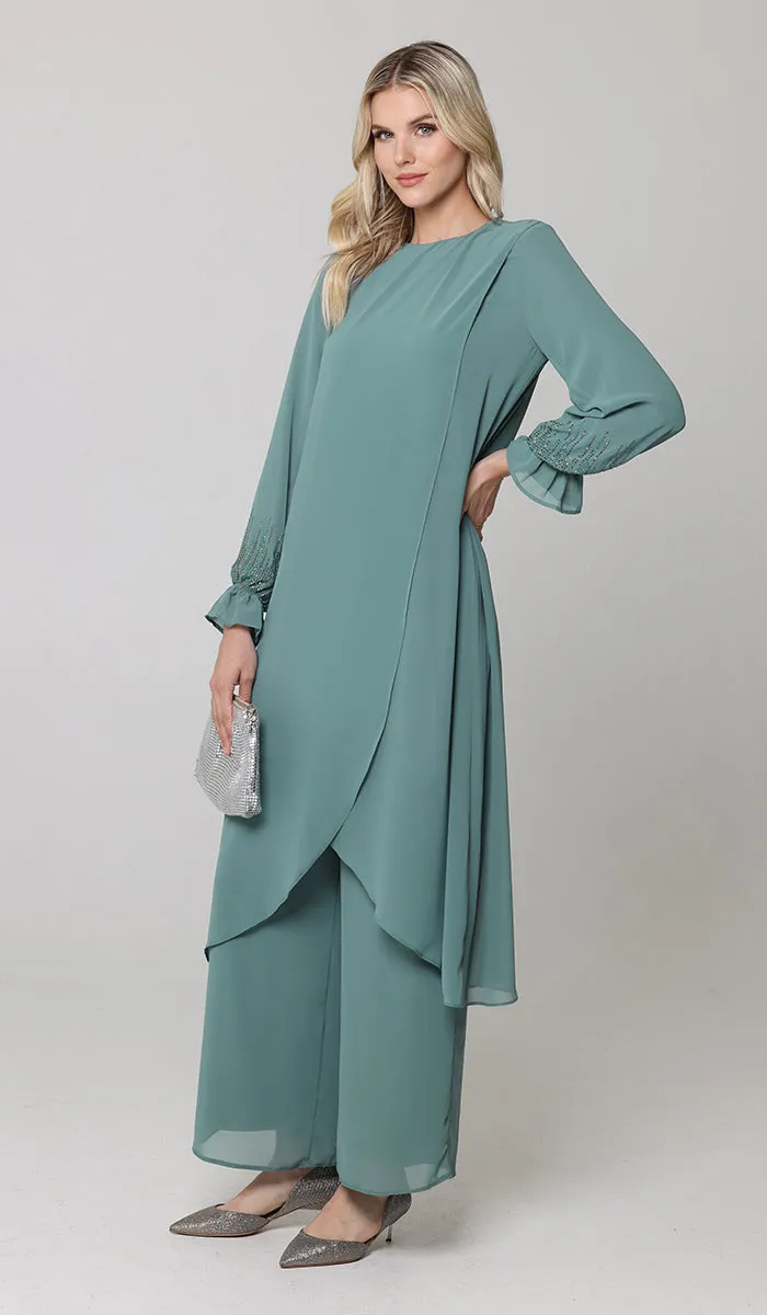 Safa Dressy Long Modest Midi Tunic - Seagreen