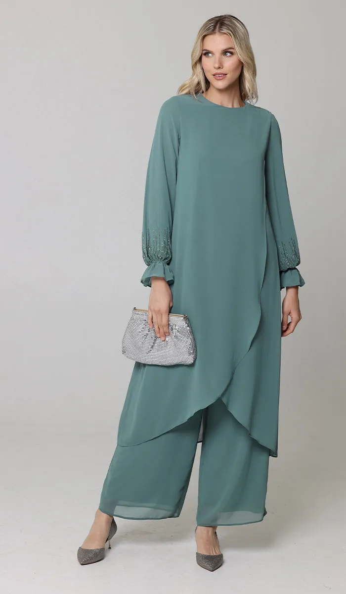 Safa Dressy Long Modest Midi Tunic - Seagreen